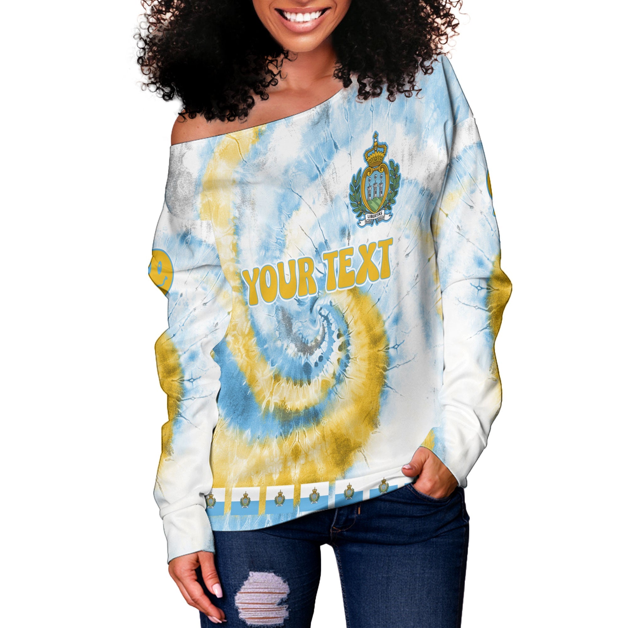 San Marino Women Off Shoulder Sweatshirt Custom Tie Dye Style 3