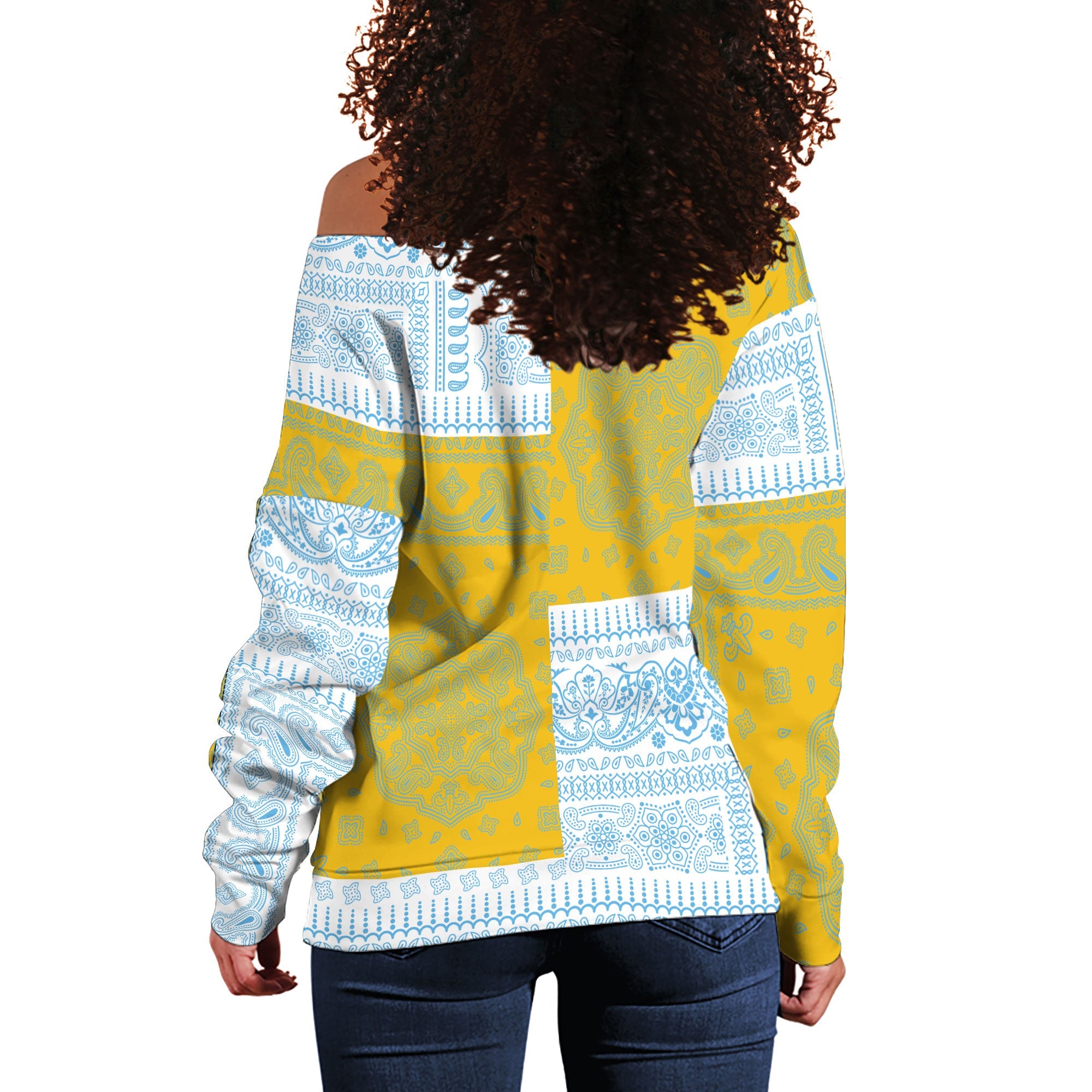 San Marino Women Off Shoulder Sweatshirt Flag And Paisley Basic Style 3