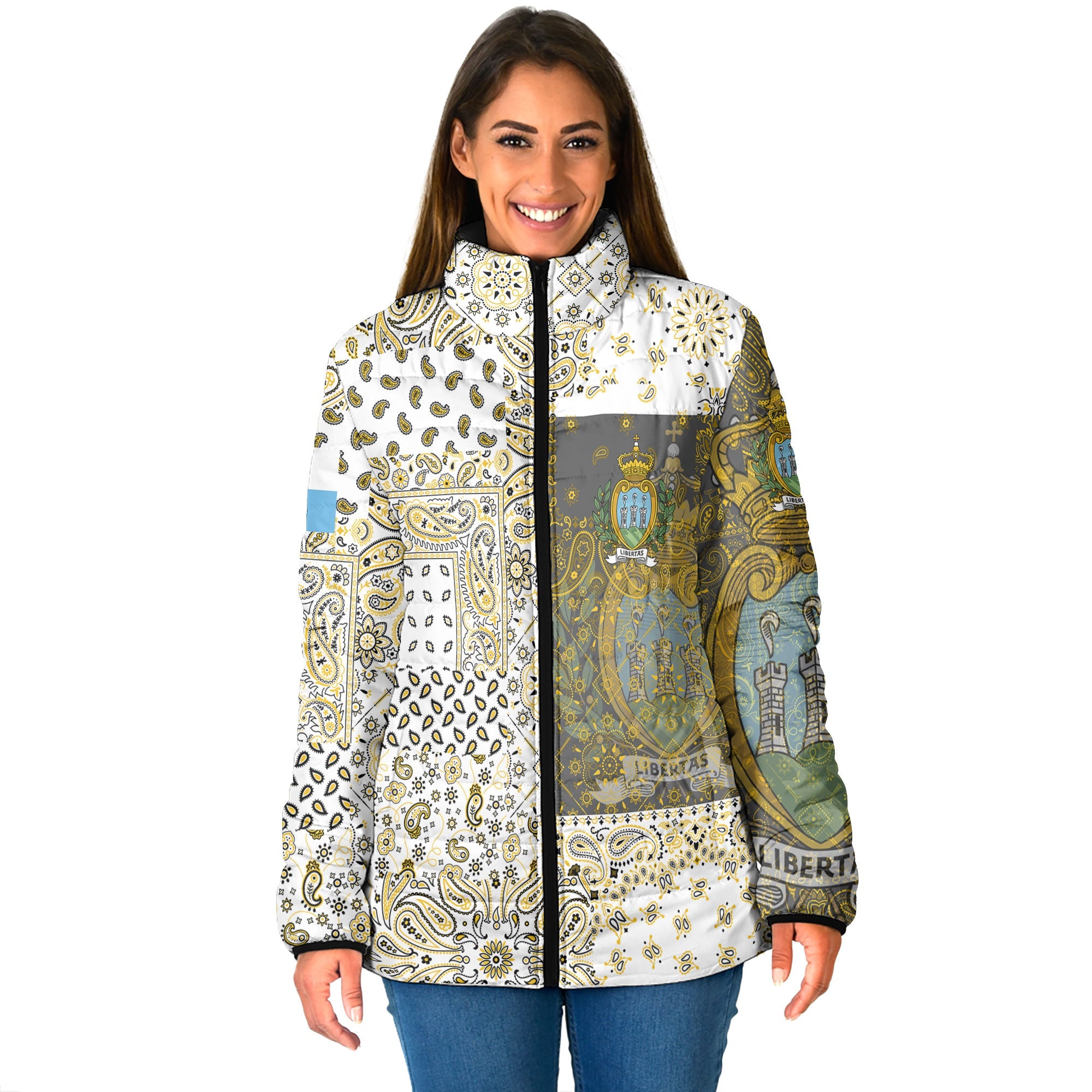 San Marino Women Padded Jacket Paisley Flag And Skull Style 1