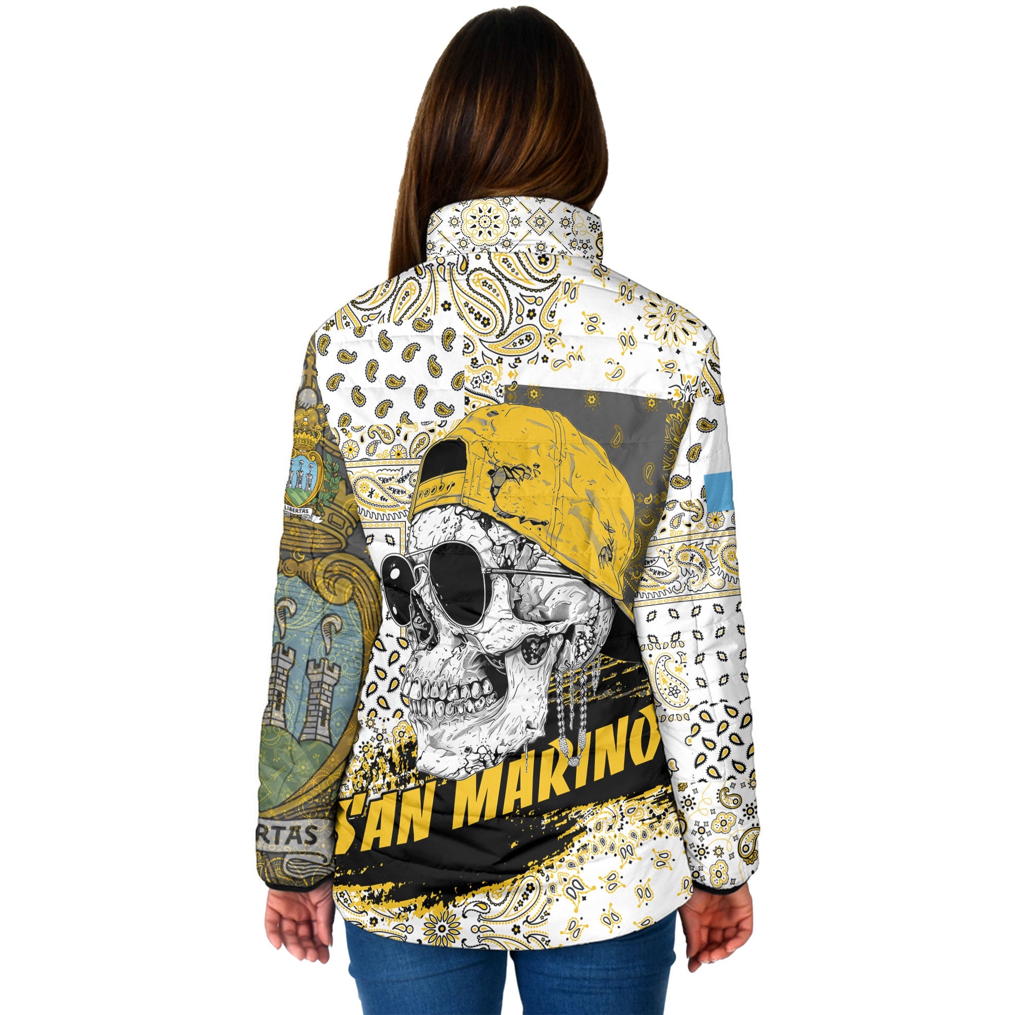 San Marino Women Padded Jacket Paisley Flag And Skull Style 2