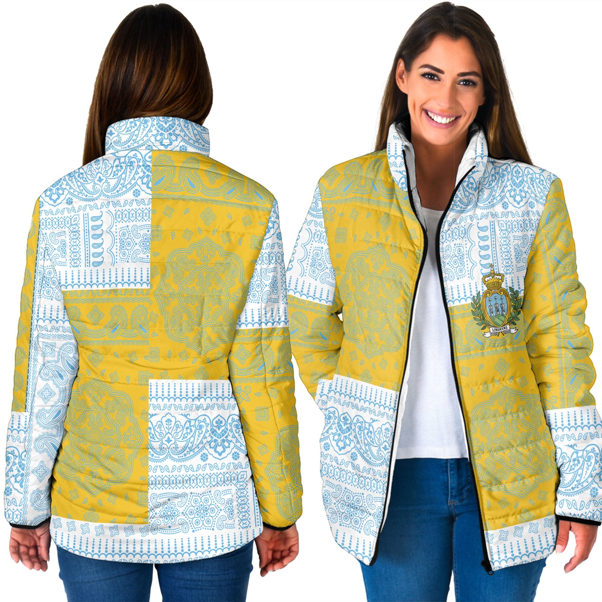 San Marino Women Padded Jacket Flag And Paisley Basic Style 3