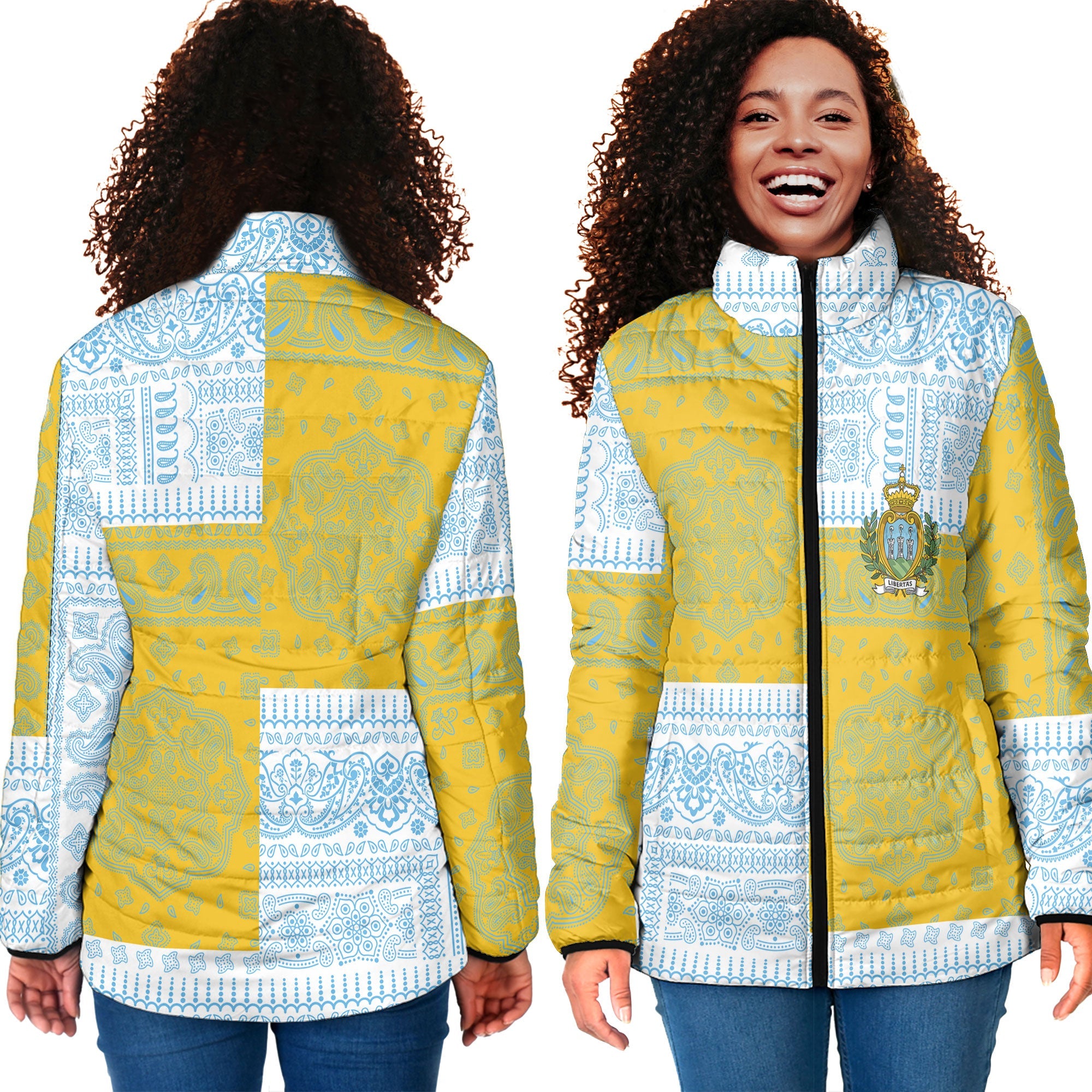 San Marino Women Padded Jacket Flag And Paisley Basic Style 4