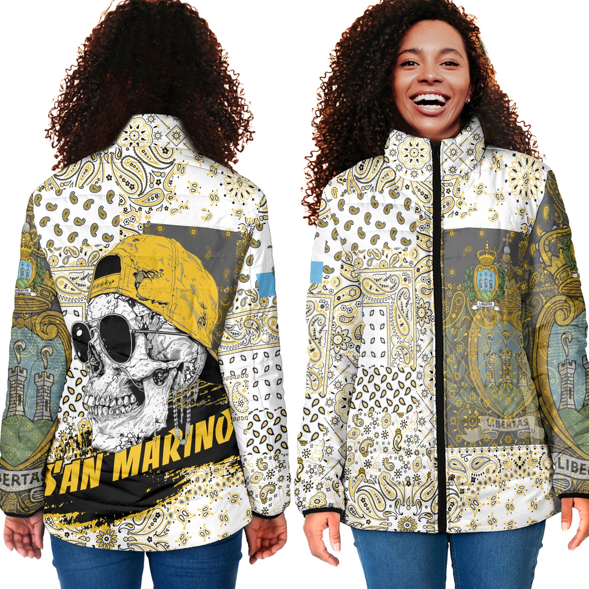 San Marino Women Padded Jacket Paisley Flag And Skull Style 4