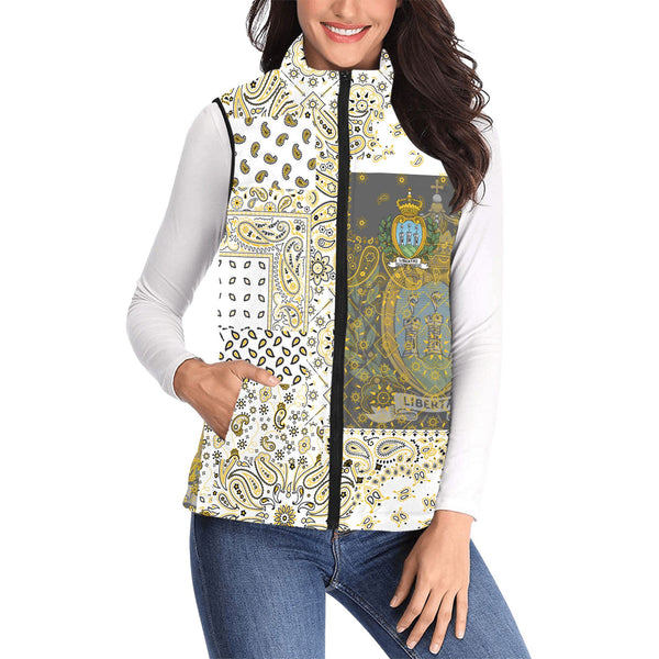 San Marino Women Padded Jacket Vest Paisley Flag And Skull Style 1