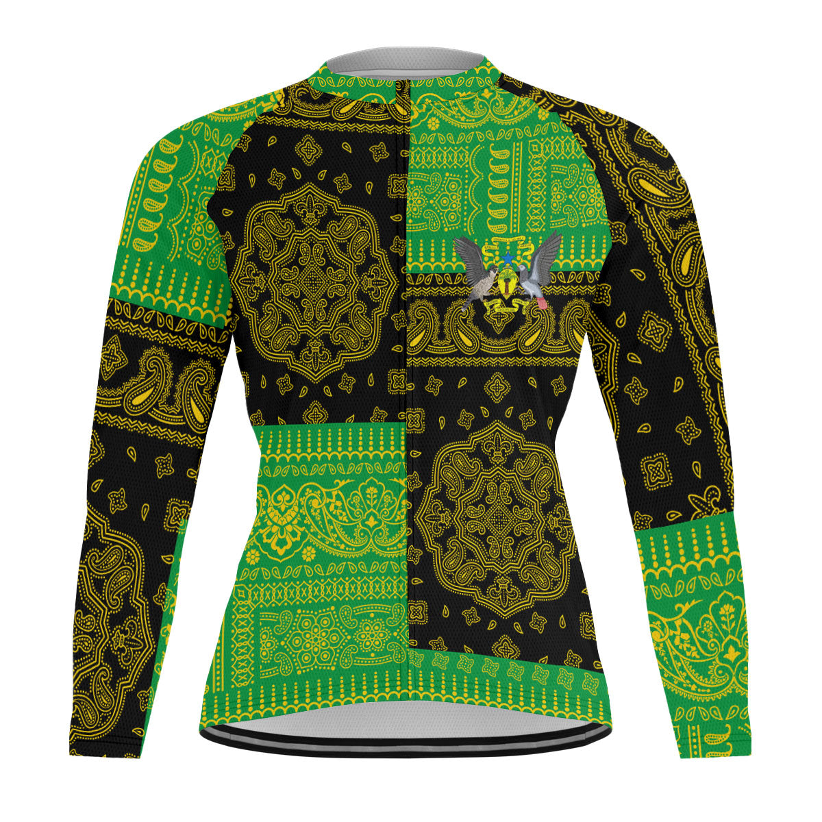 Sao Tome And Principe Raglan Men Cycling Jersey Long Sleeve Flag And Paisley Basic Style 1