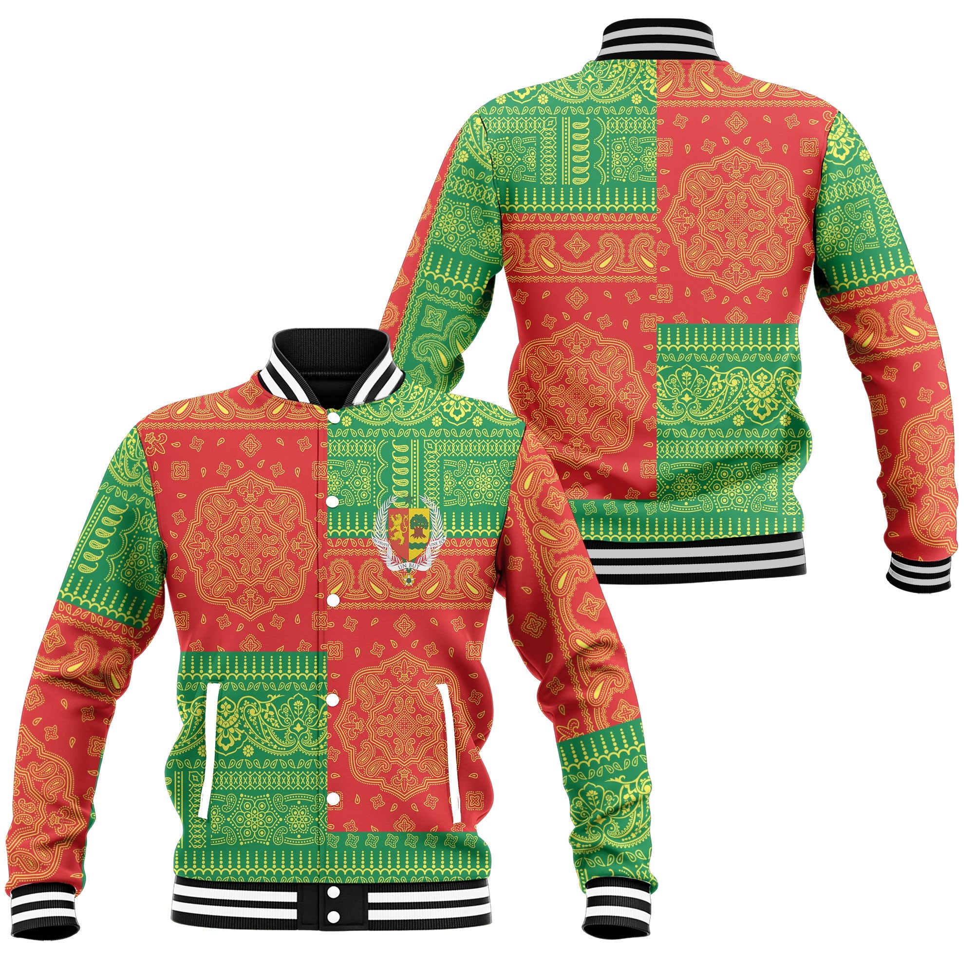 Senegal Baseball Jacket Flag And Paisley Basic Style 1