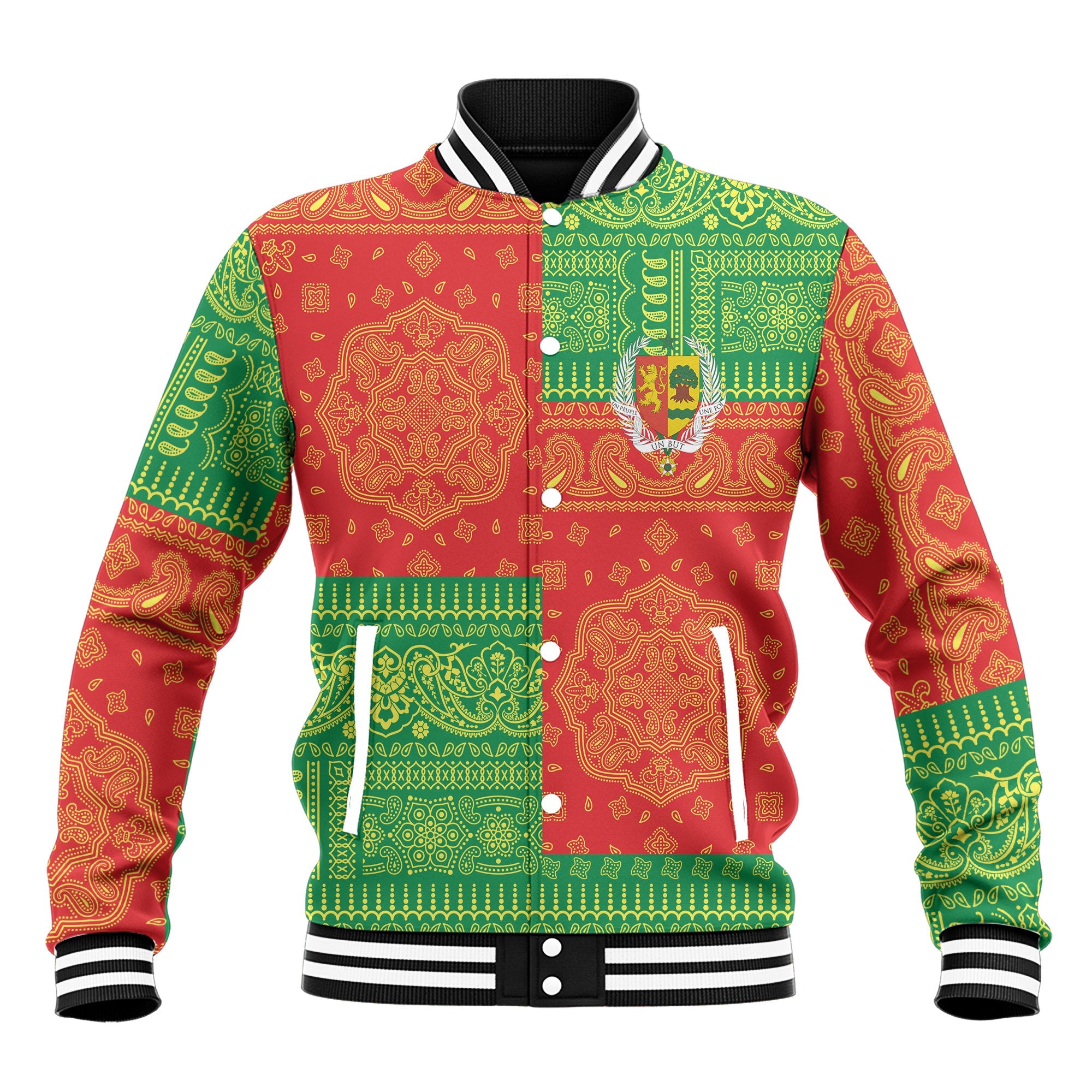 Senegal Baseball Jacket Flag And Paisley Basic Style 2