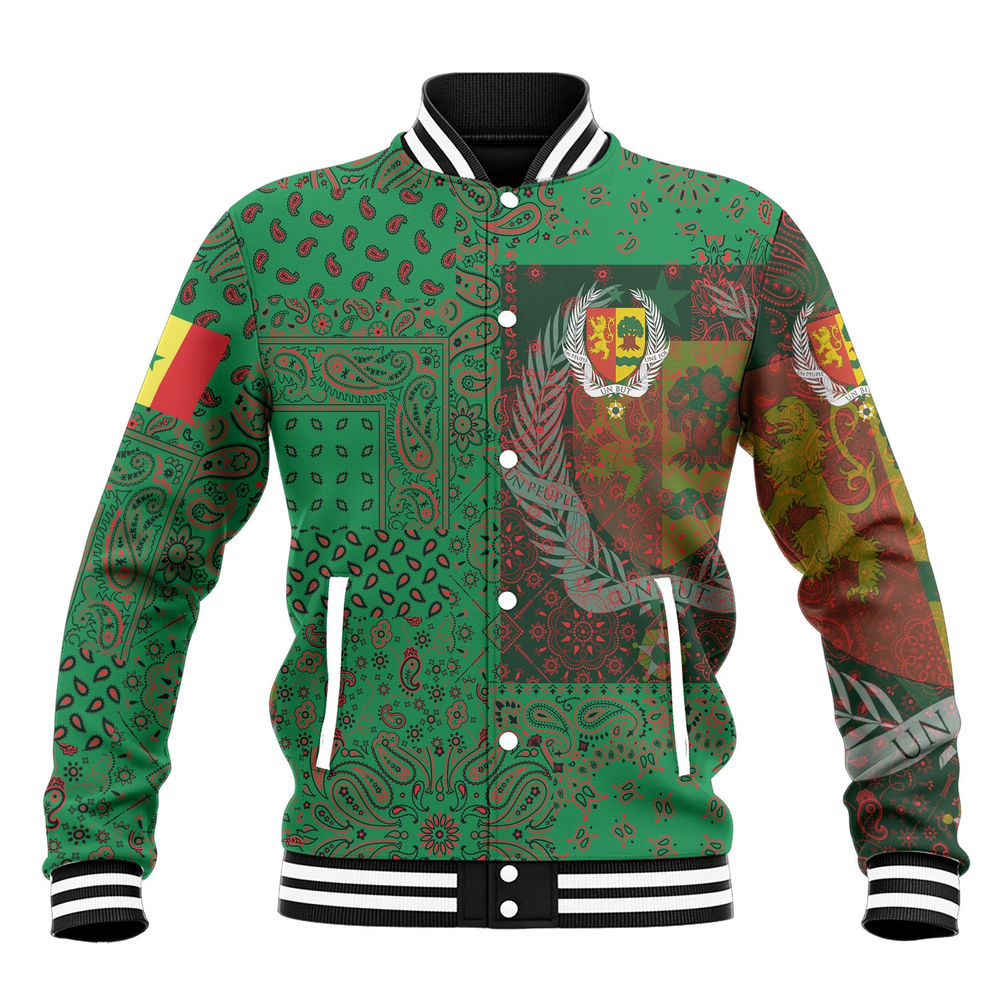 Senegal Baseball Jacket Paisley Flag And Skull Style 2