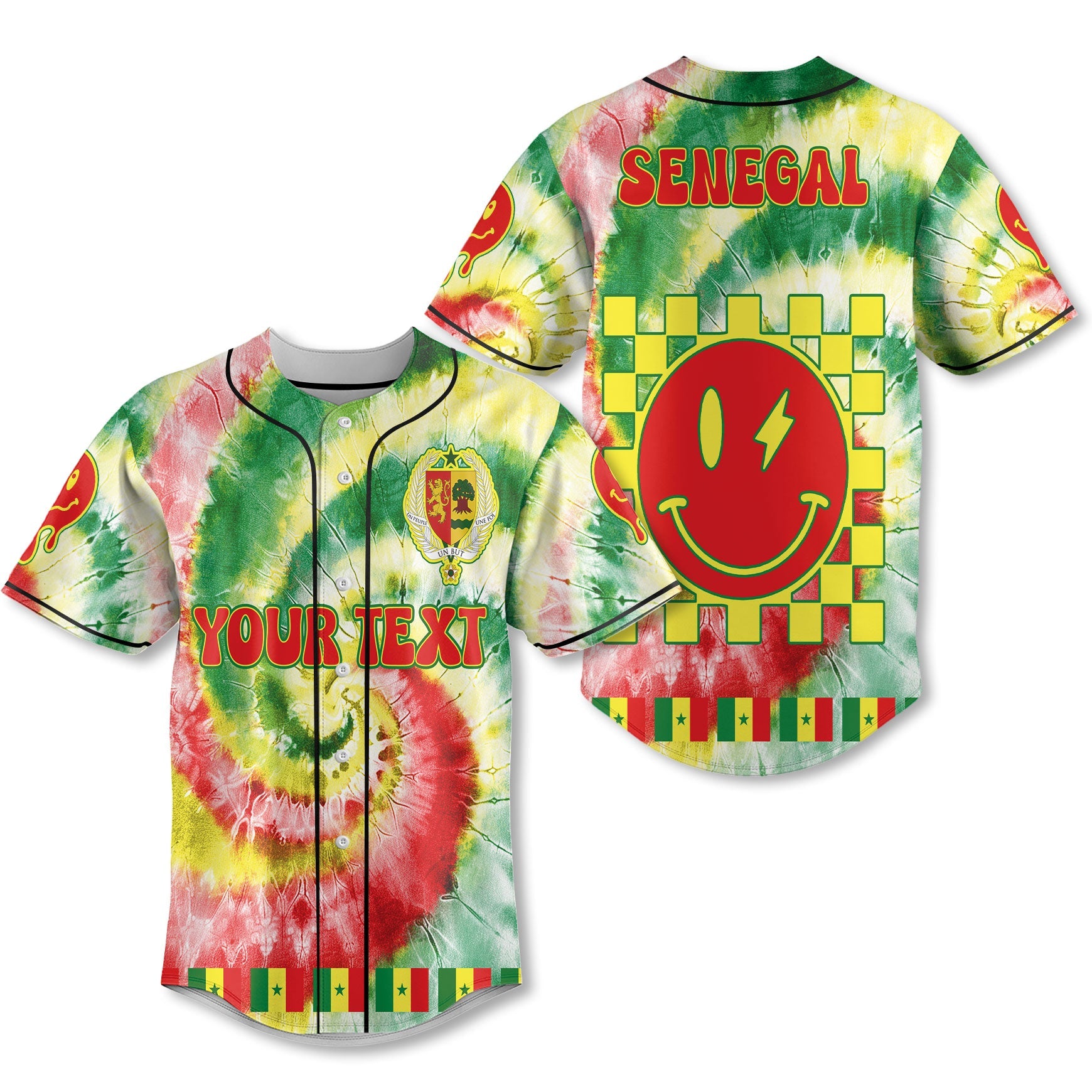 Senegal Baseball Jersey Custom Tie Dye Style 1