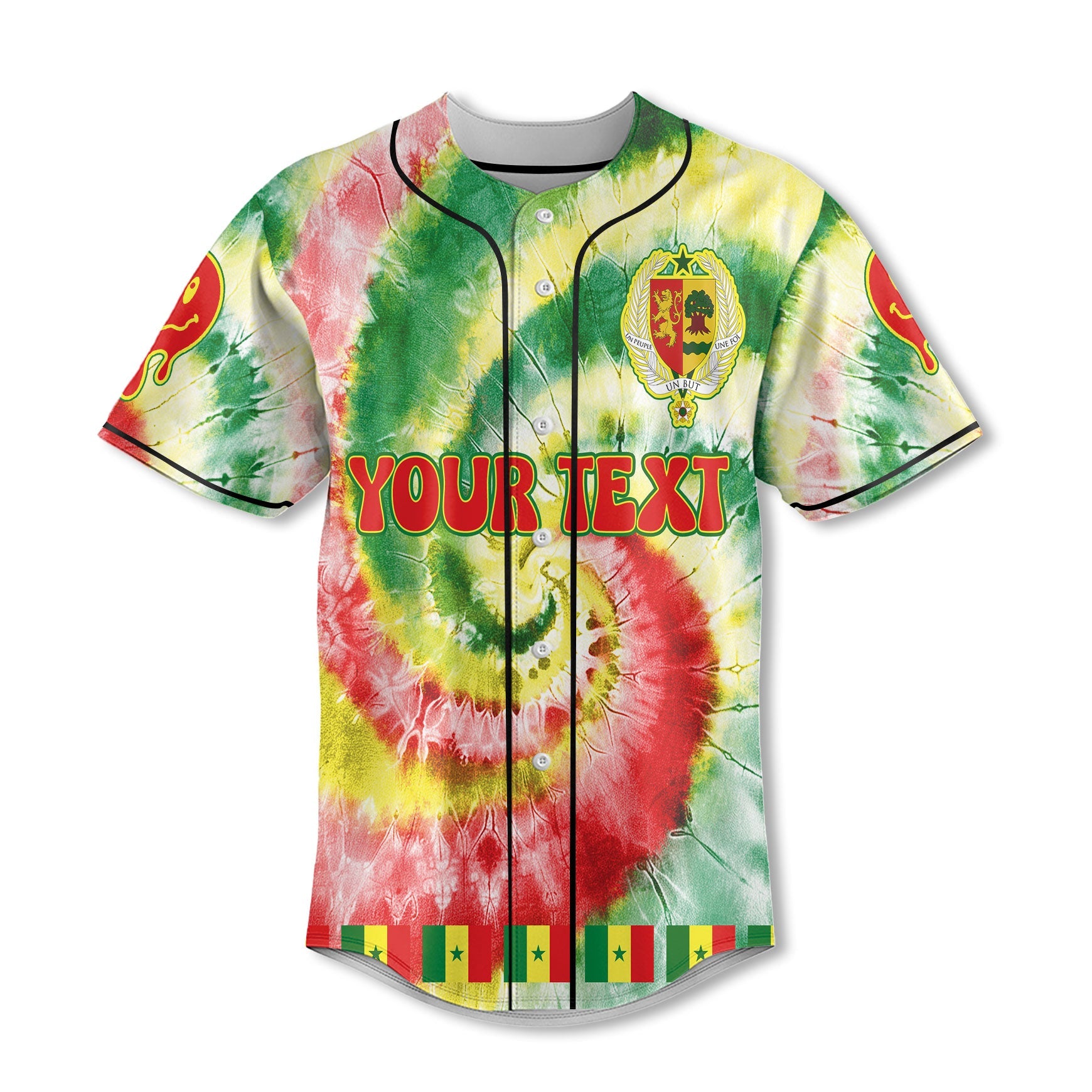 Senegal Baseball Jersey Custom Tie Dye Style 2