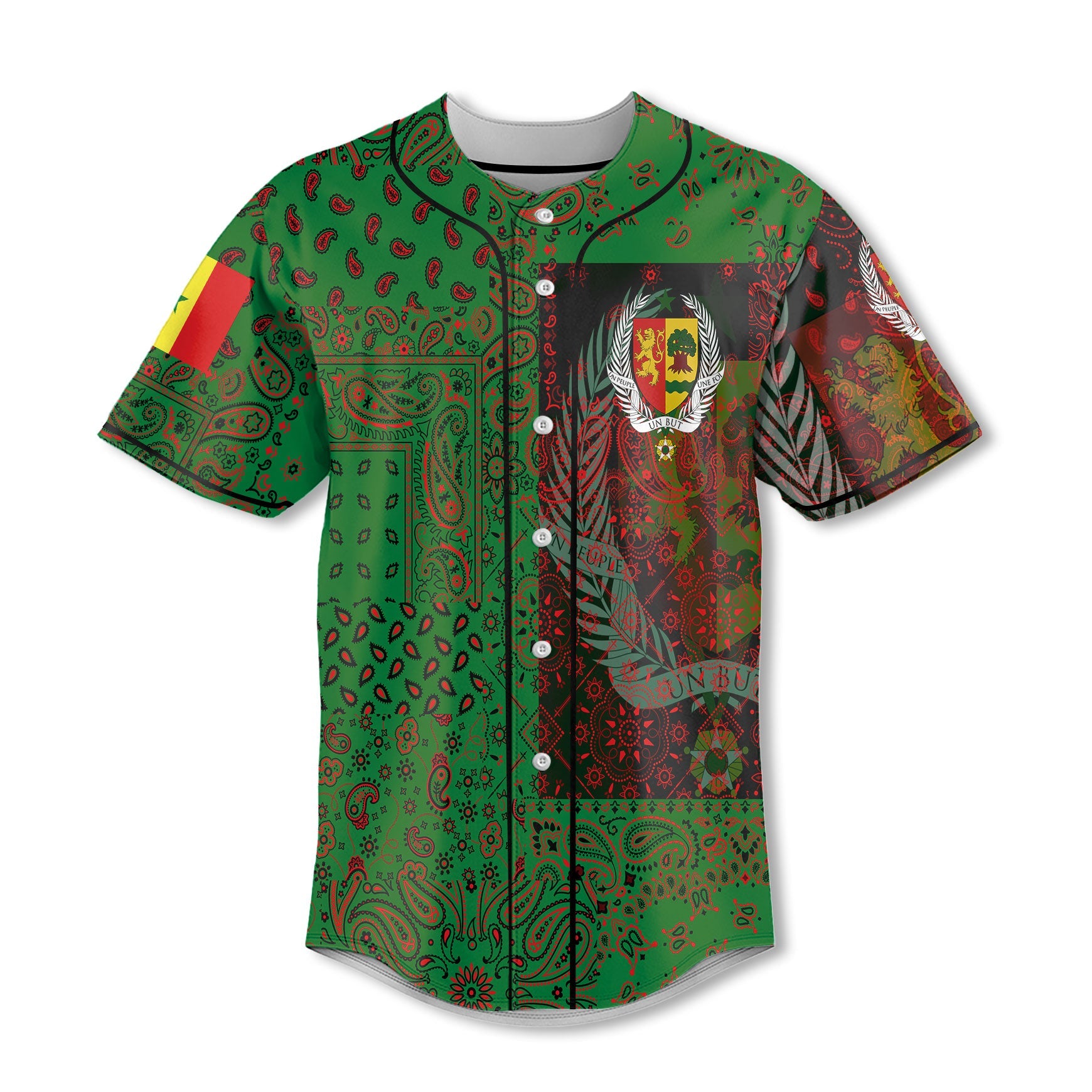 Senegal Baseball Jersey Paisley Flag And Skull Style 2