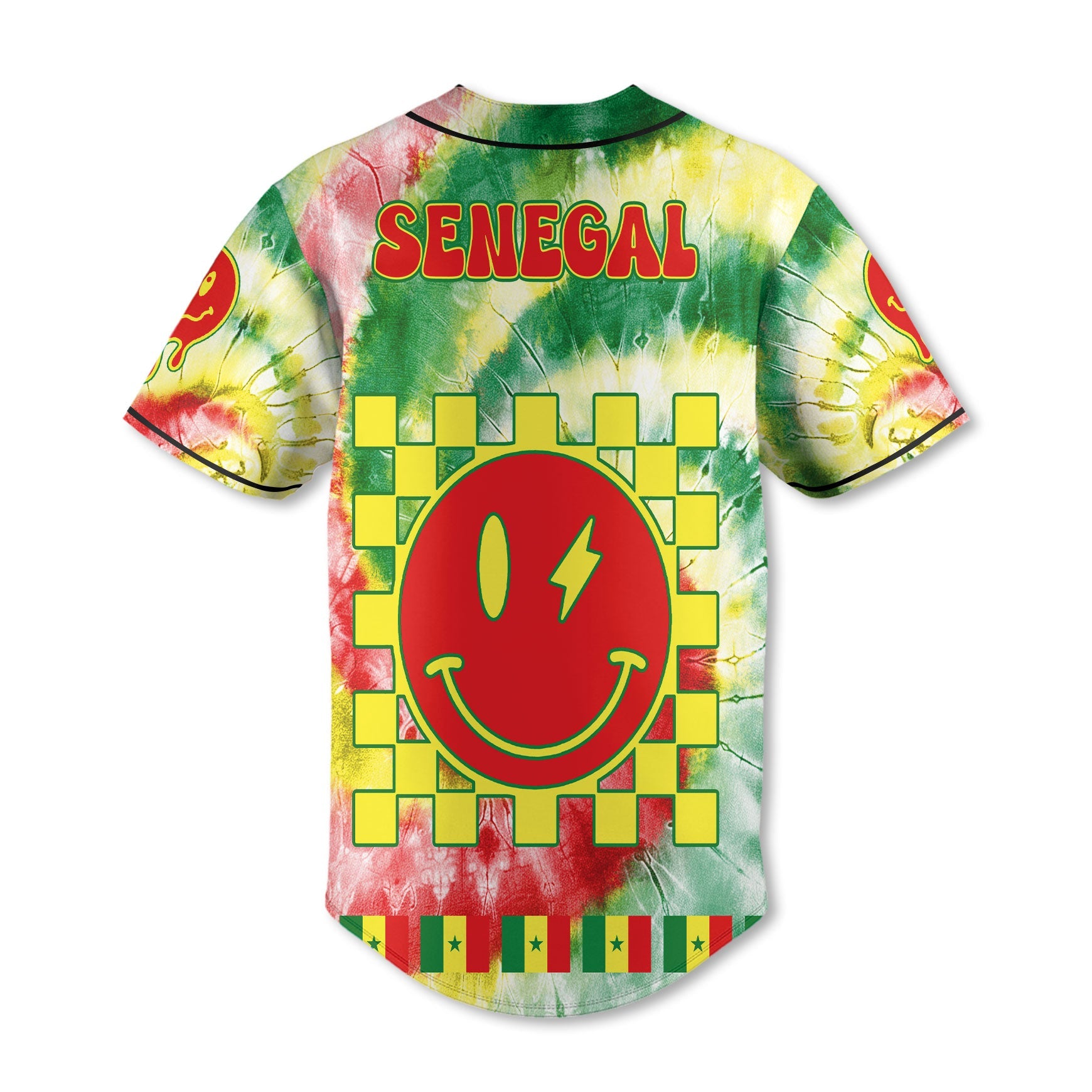 Senegal Baseball Jersey Custom Tie Dye Style 3