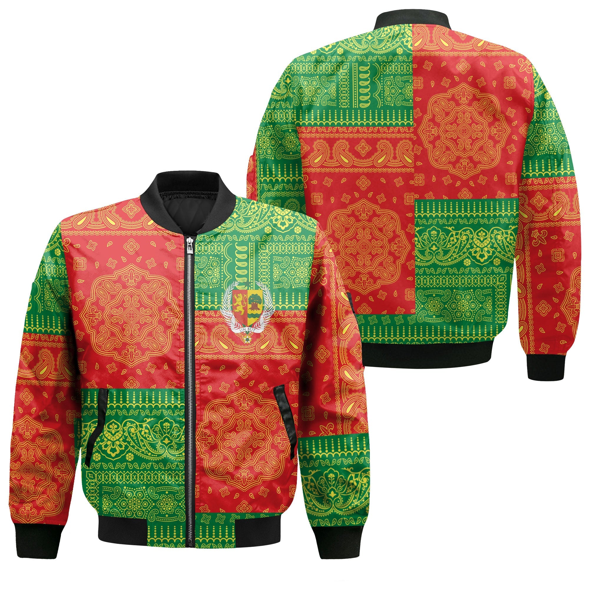 Senegal Bomber Jacket Flag And Paisley Basic Style 1