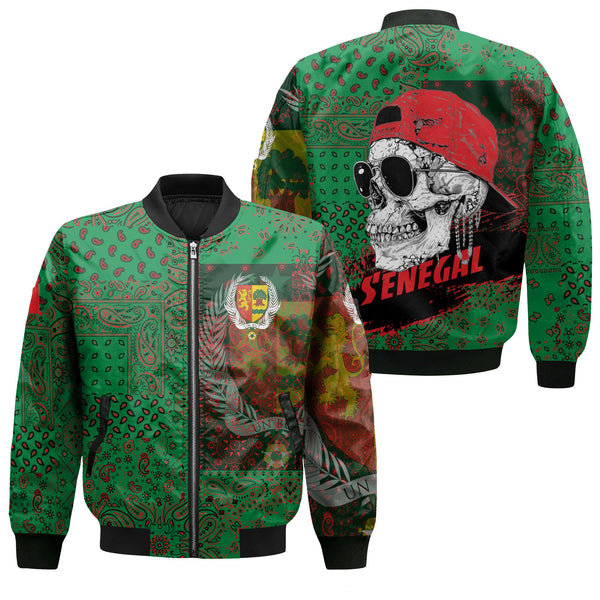 Senegal Bomber Jacket Paisley Flag And Skull Style 1