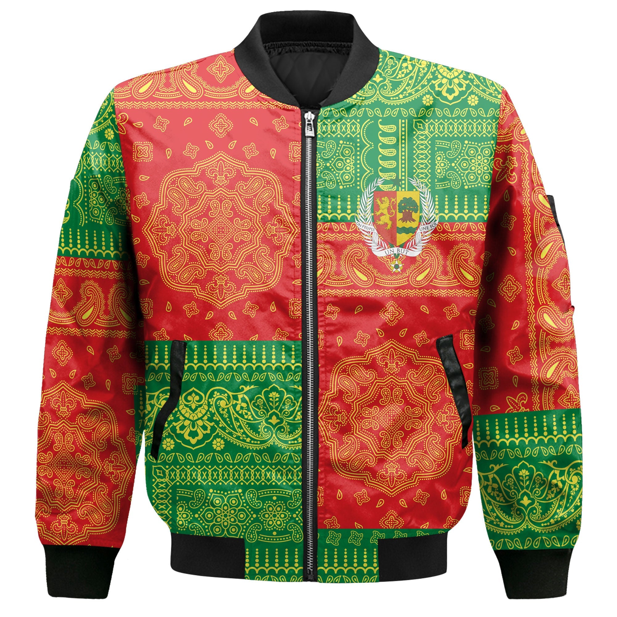 Senegal Bomber Jacket Flag And Paisley Basic Style 2