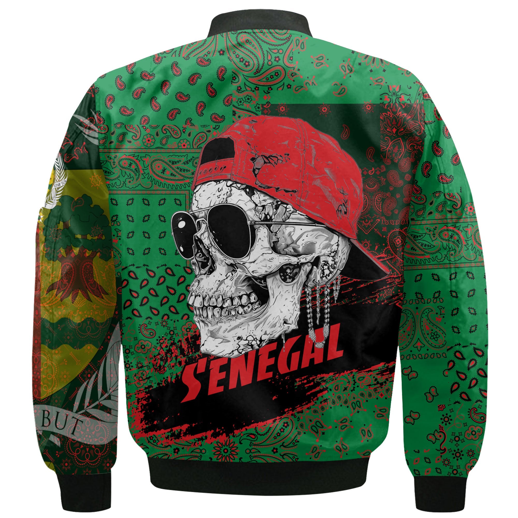 Senegal Bomber Jacket Paisley Flag And Skull Style 3