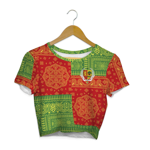 Senegal Croptop T Shirt Flag And Paisley Basic Style 1