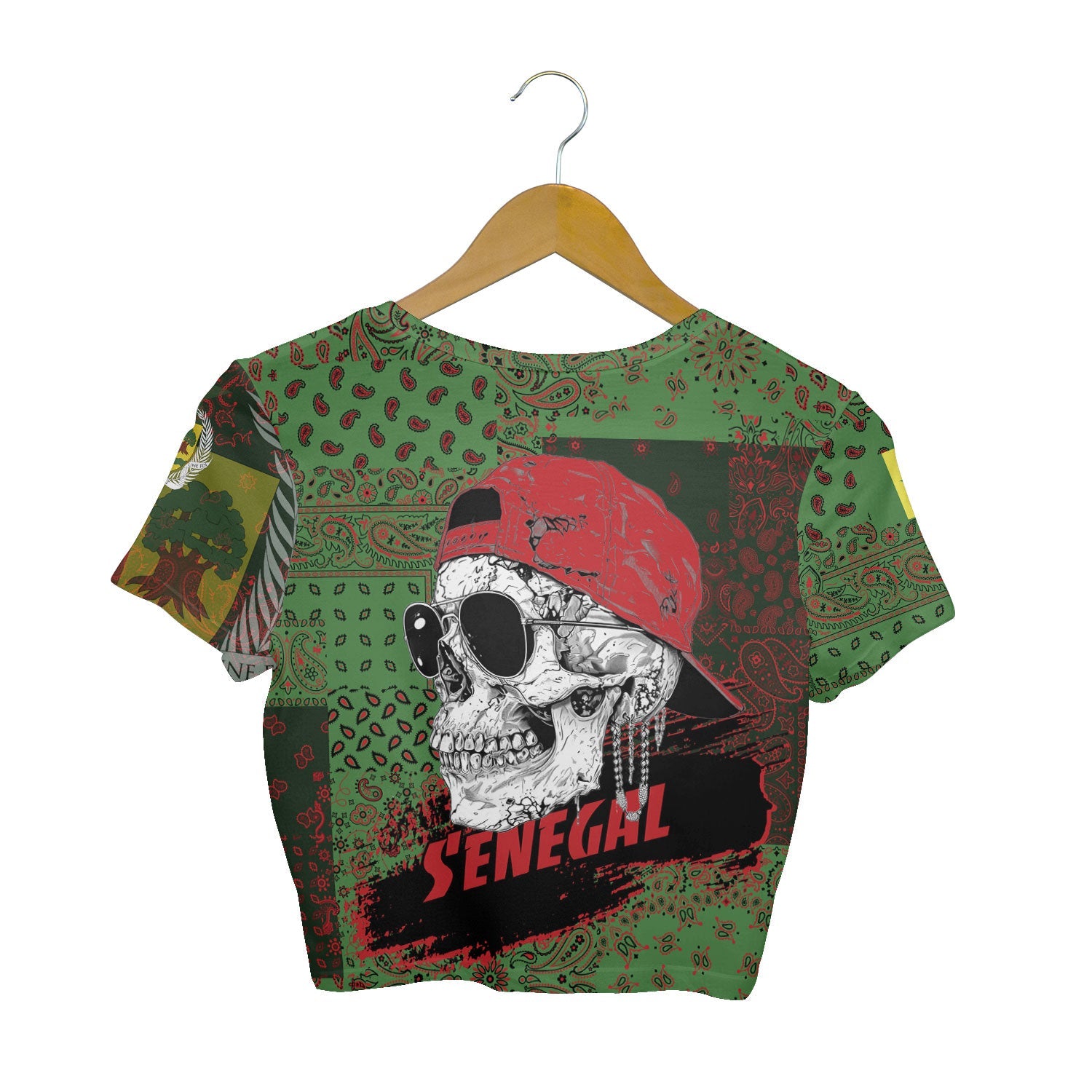 Senegal Croptop T Shirt Paisley Flag And Skull Style 2