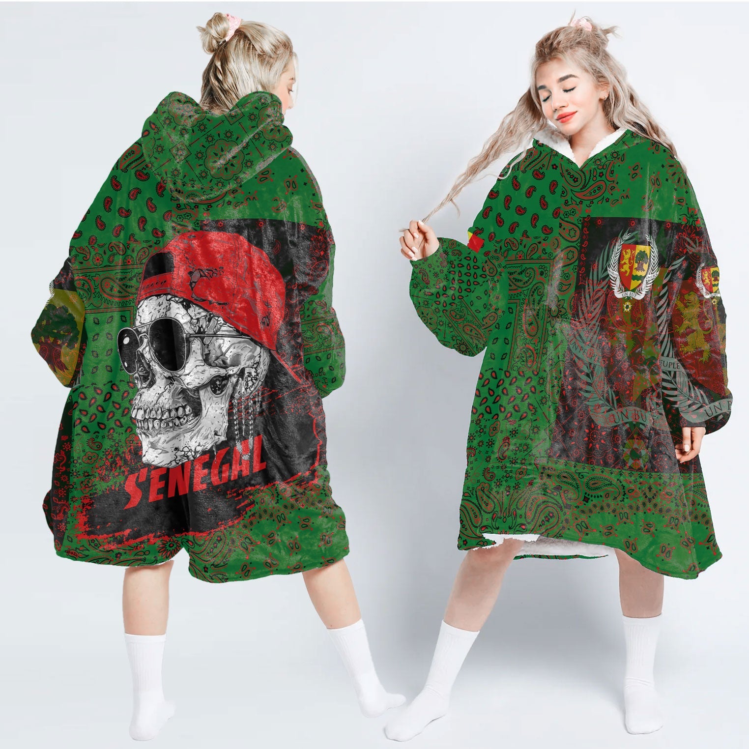 Senegal Hoodie Blanket Paisley Flag And Skull Style 1