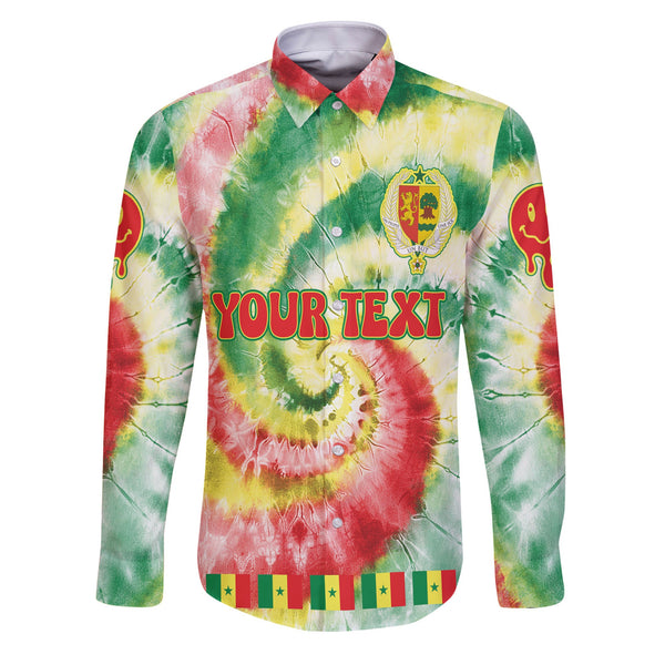 Senegal Long Sleeve Button Shirt Custom Tie Dye Style 1