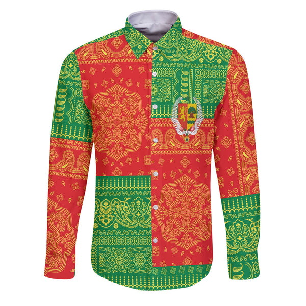 Senegal Long Sleeve Button Shirt Flag And Paisley Basic Style 1