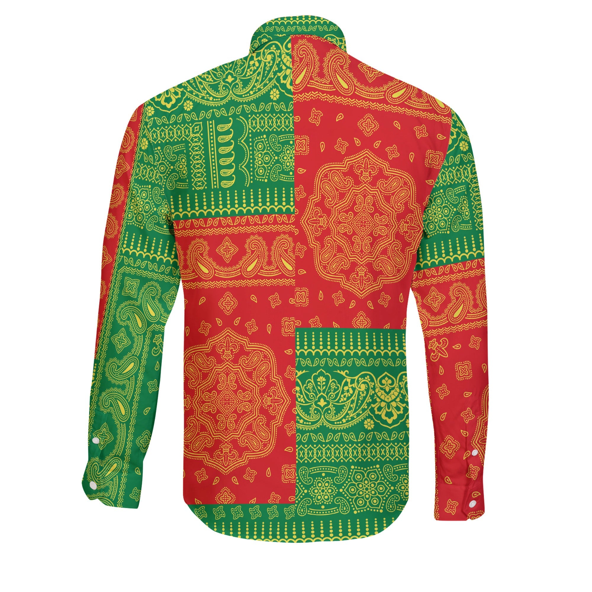 Senegal Long Sleeve Button Shirt Flag And Paisley Basic Style 2