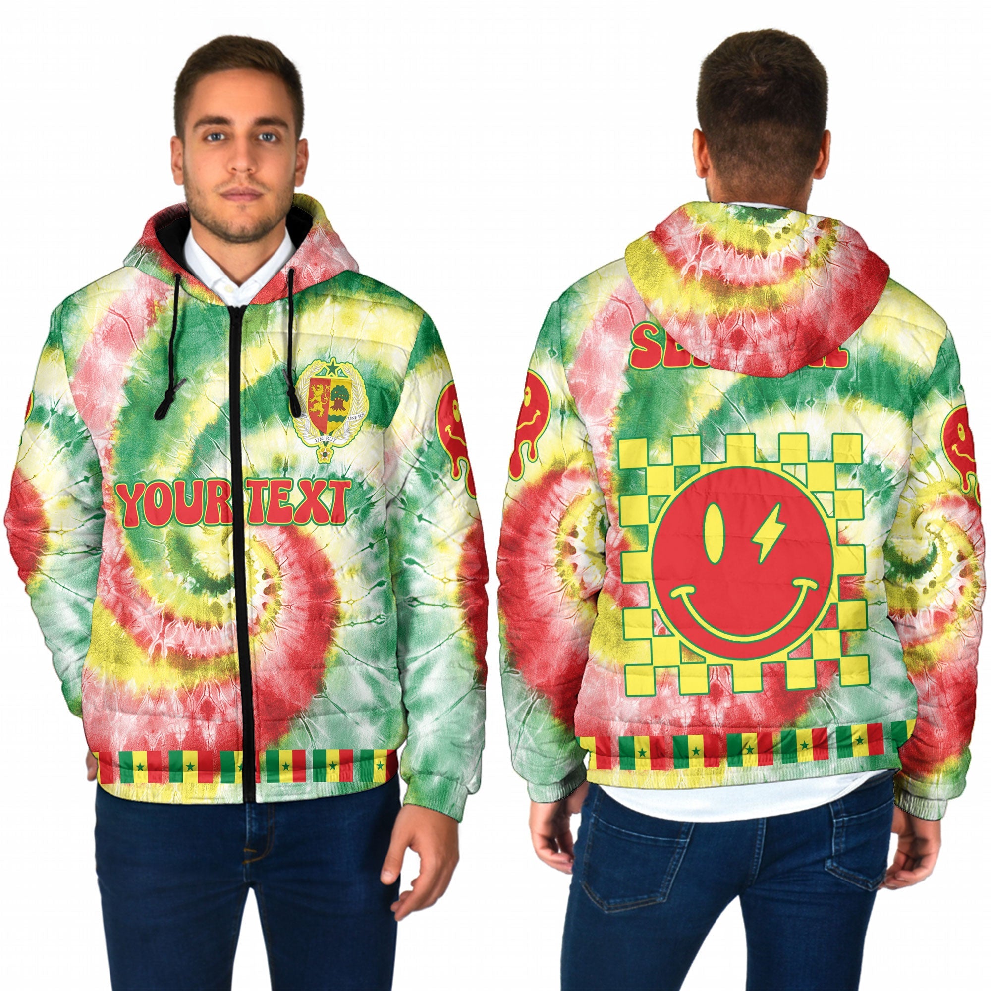 Senegal Men Hooded Padded Jacket Custom Tie Dye Style 1