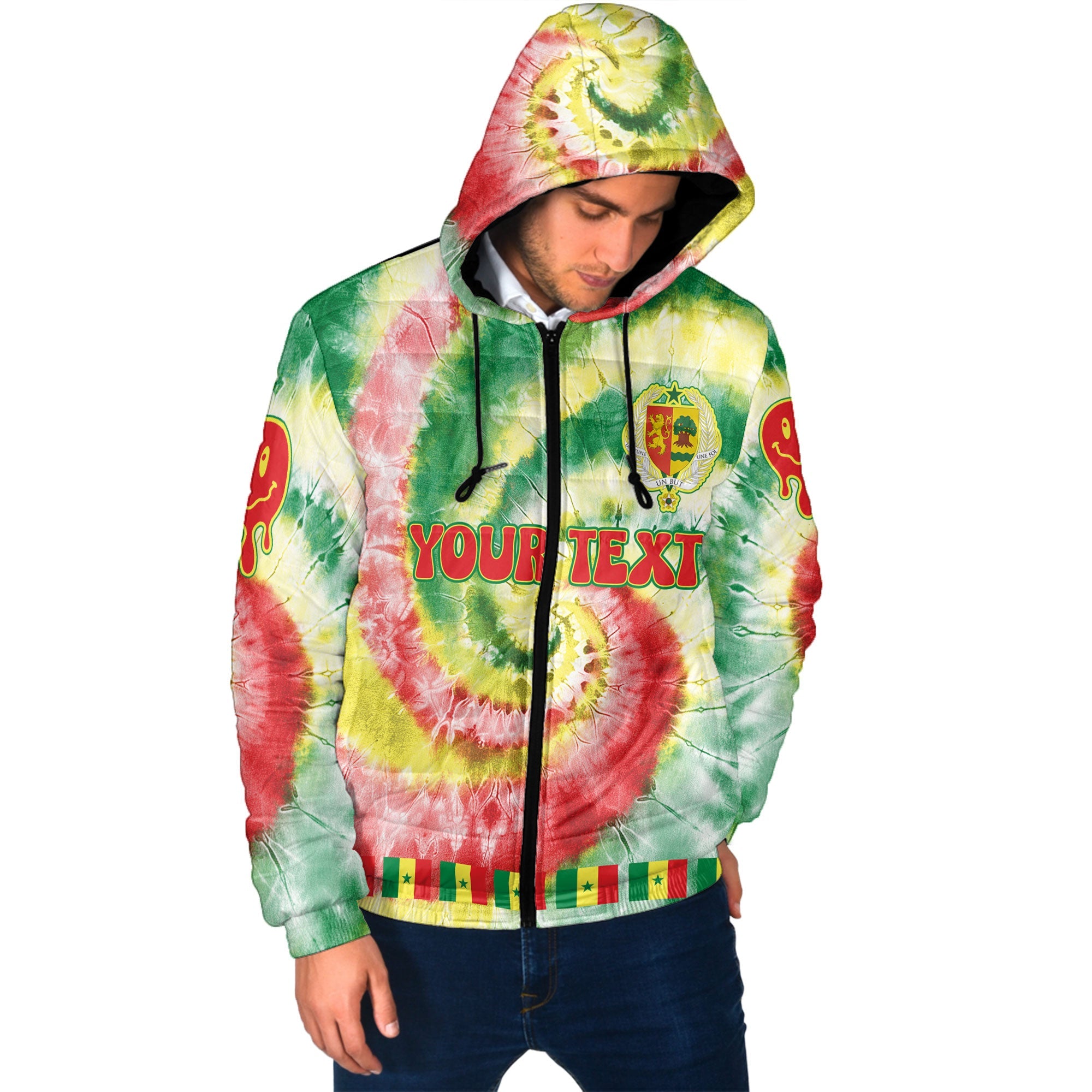 Senegal Men Hooded Padded Jacket Custom Tie Dye Style 2