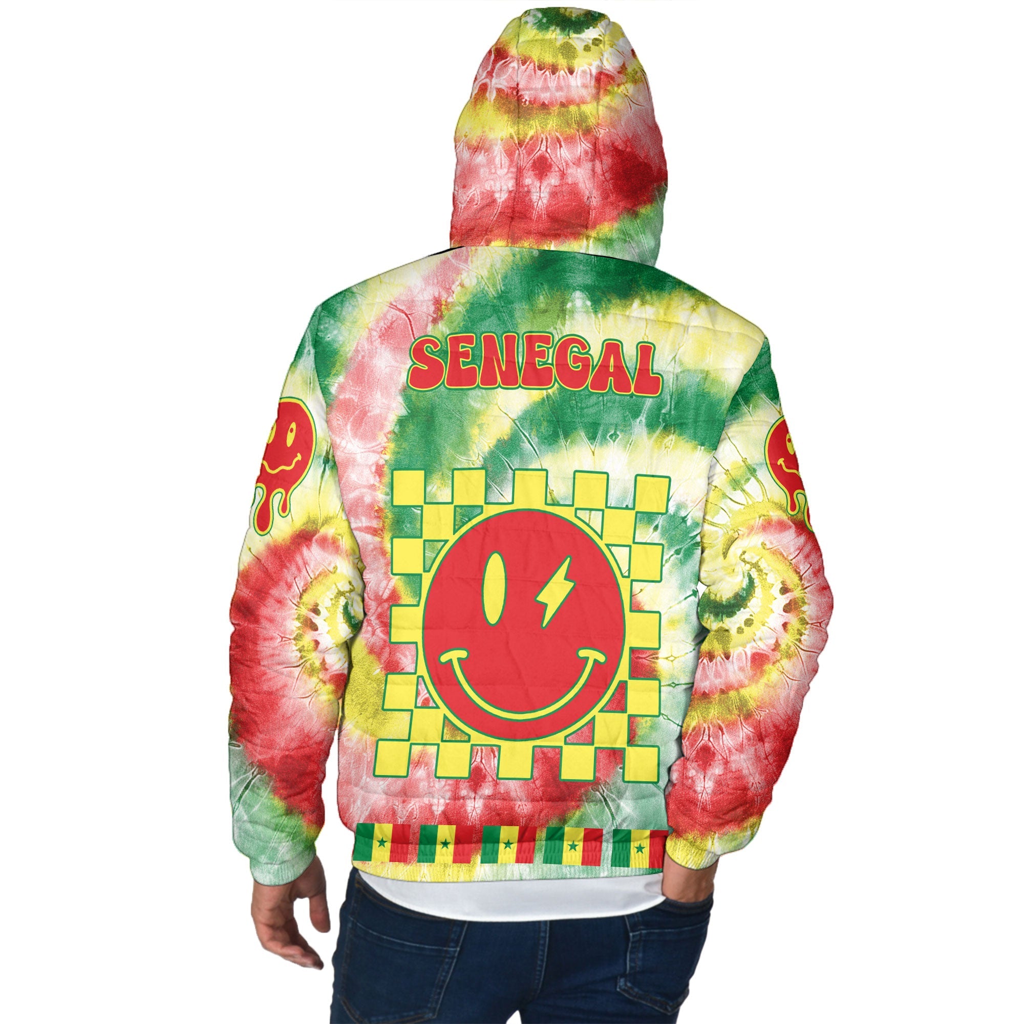 Senegal Men Hooded Padded Jacket Custom Tie Dye Style 3