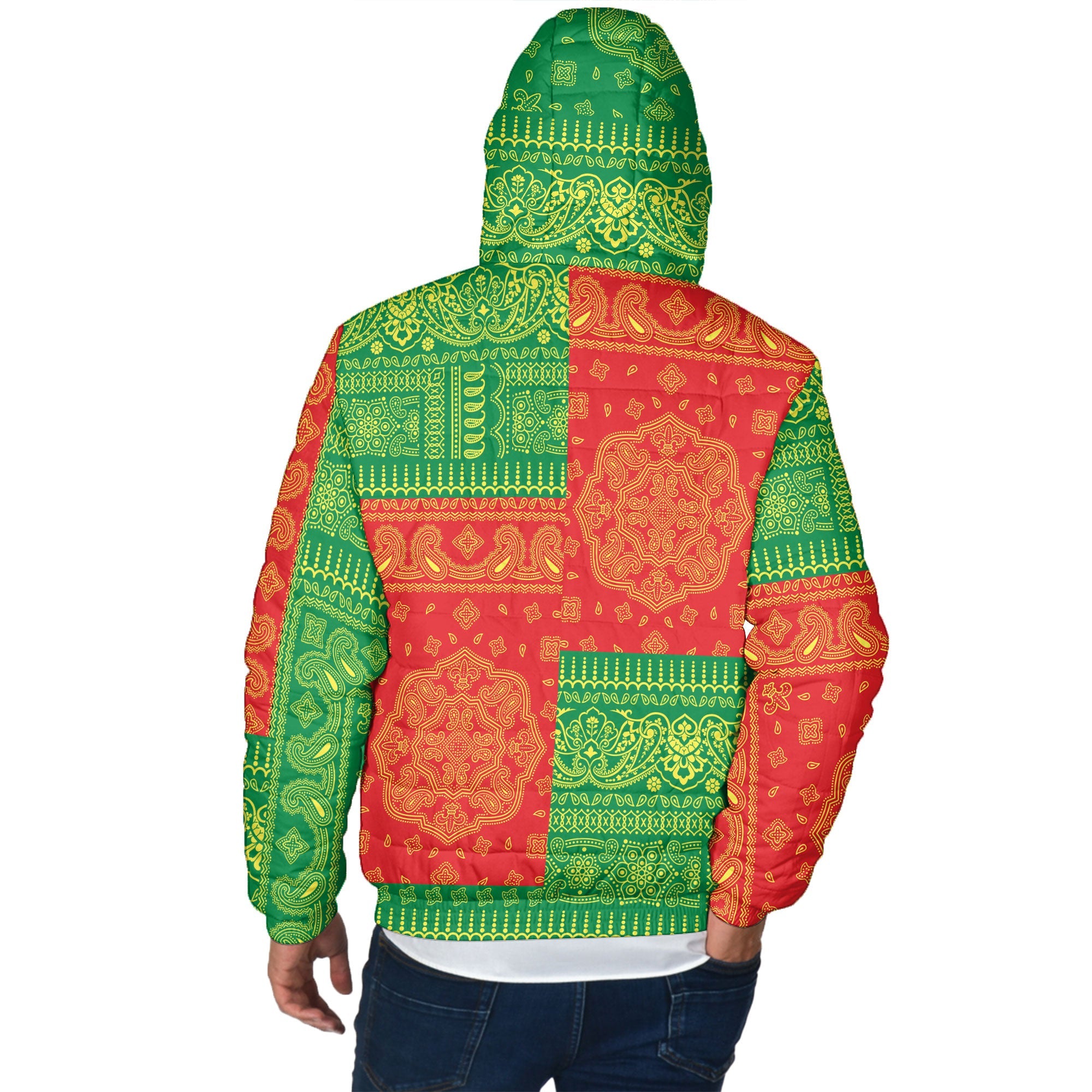 Senegal Men Hooded Padded Jacket Flag And Paisley Basic Style 3