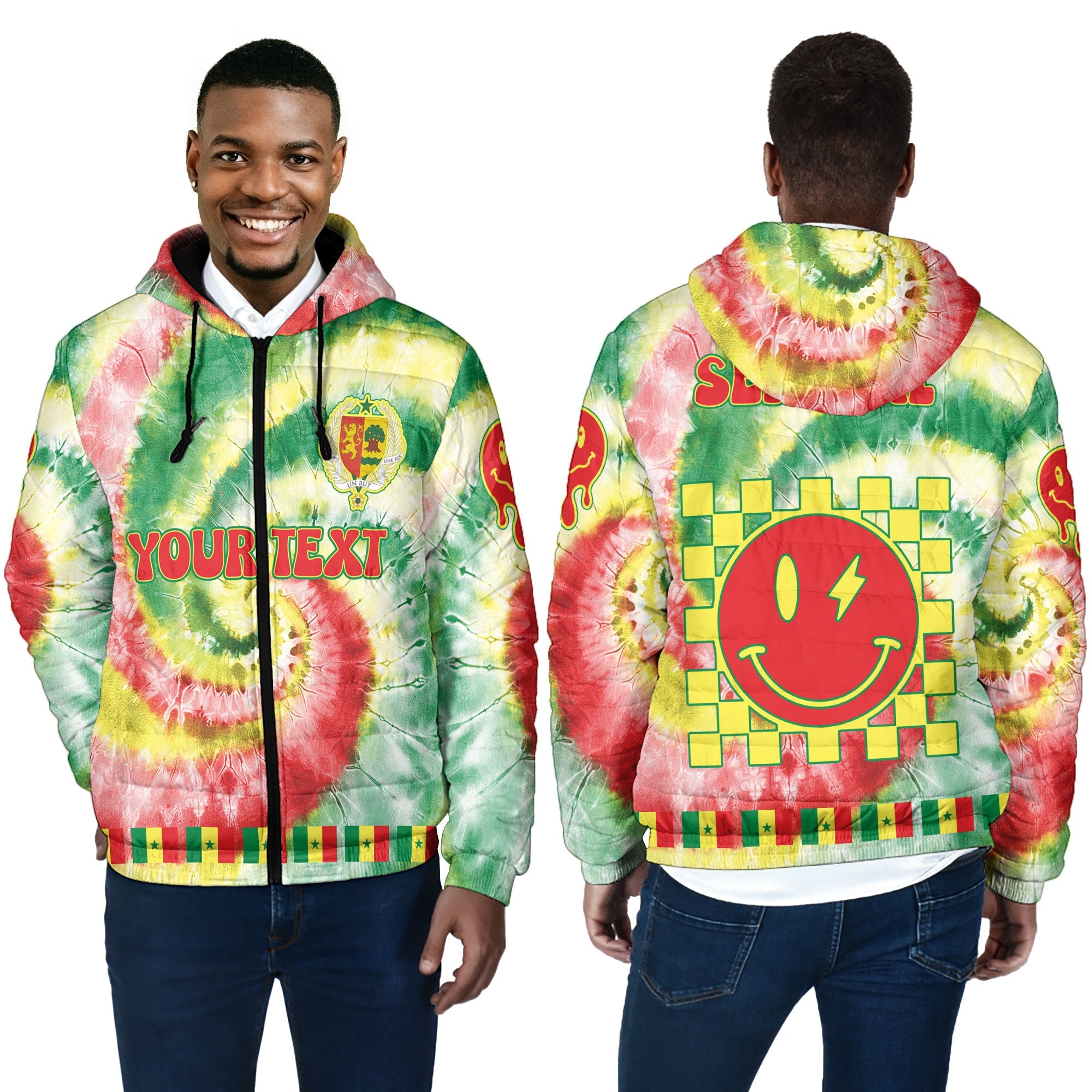 Senegal Men Hooded Padded Jacket Custom Tie Dye Style 4