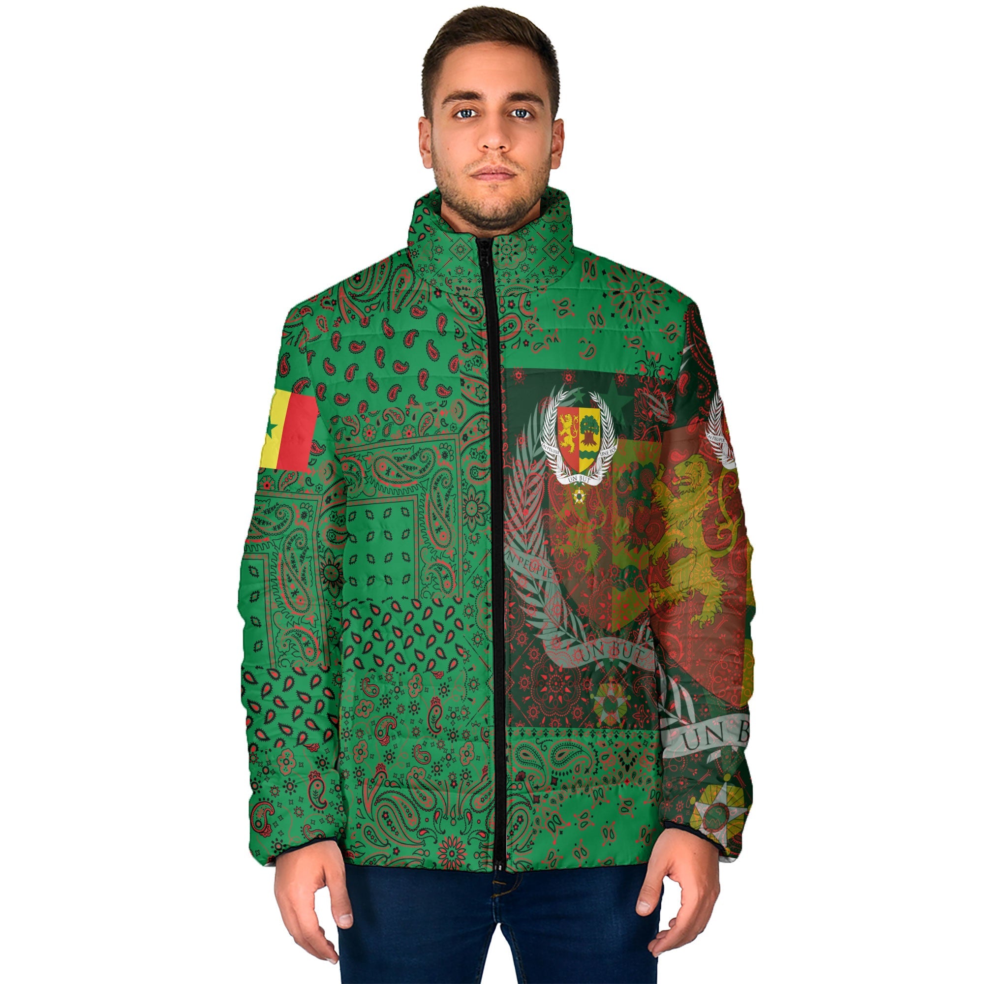 Senegal Men Padded Jacket Paisley Flag And Skull Style 1