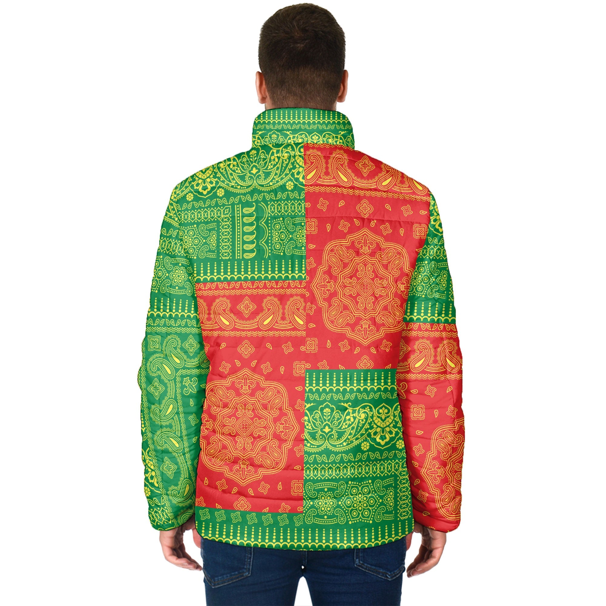 Senegal Men Padded Jacket Flag And Paisley Basic Style 2