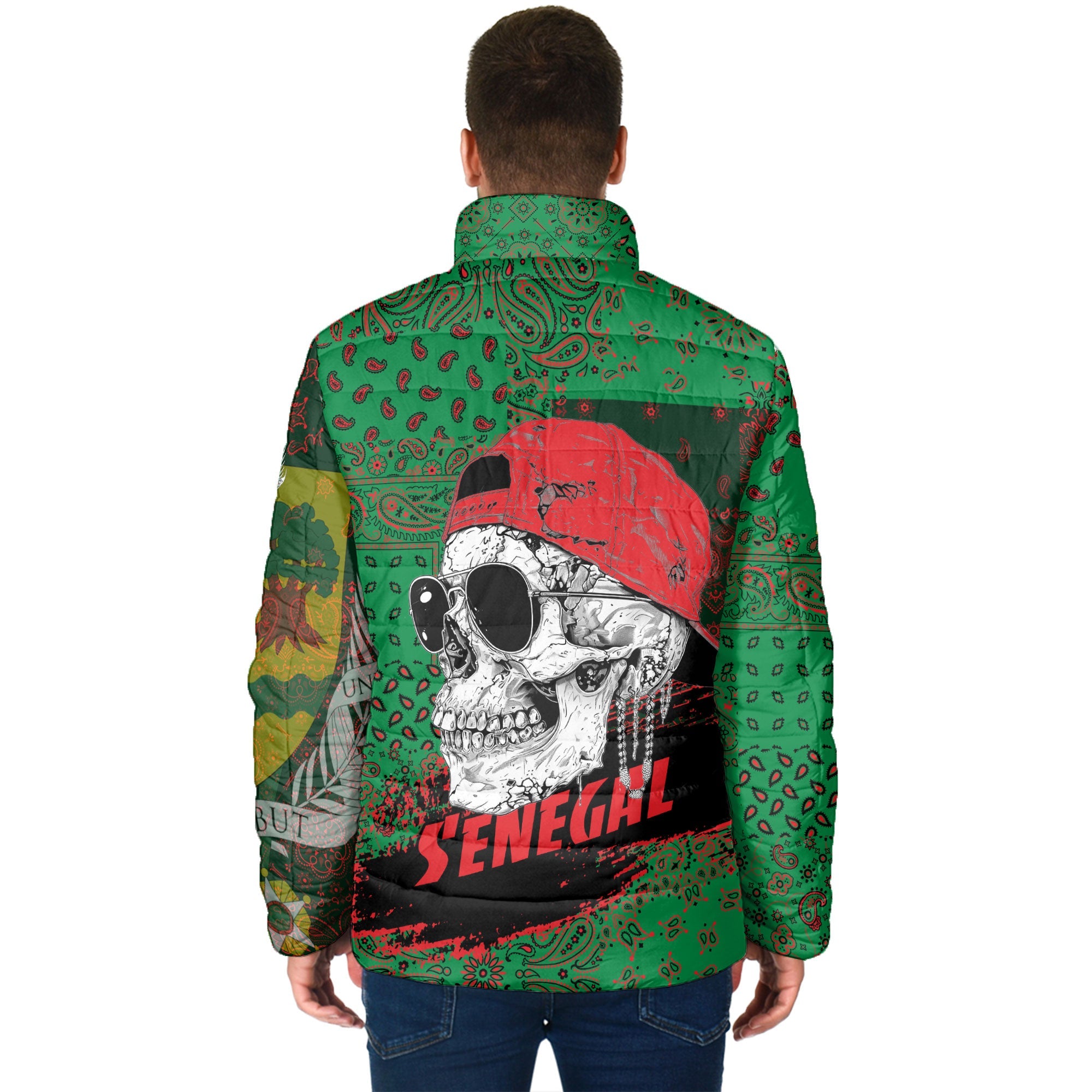 Senegal Men Padded Jacket Paisley Flag And Skull Style 2