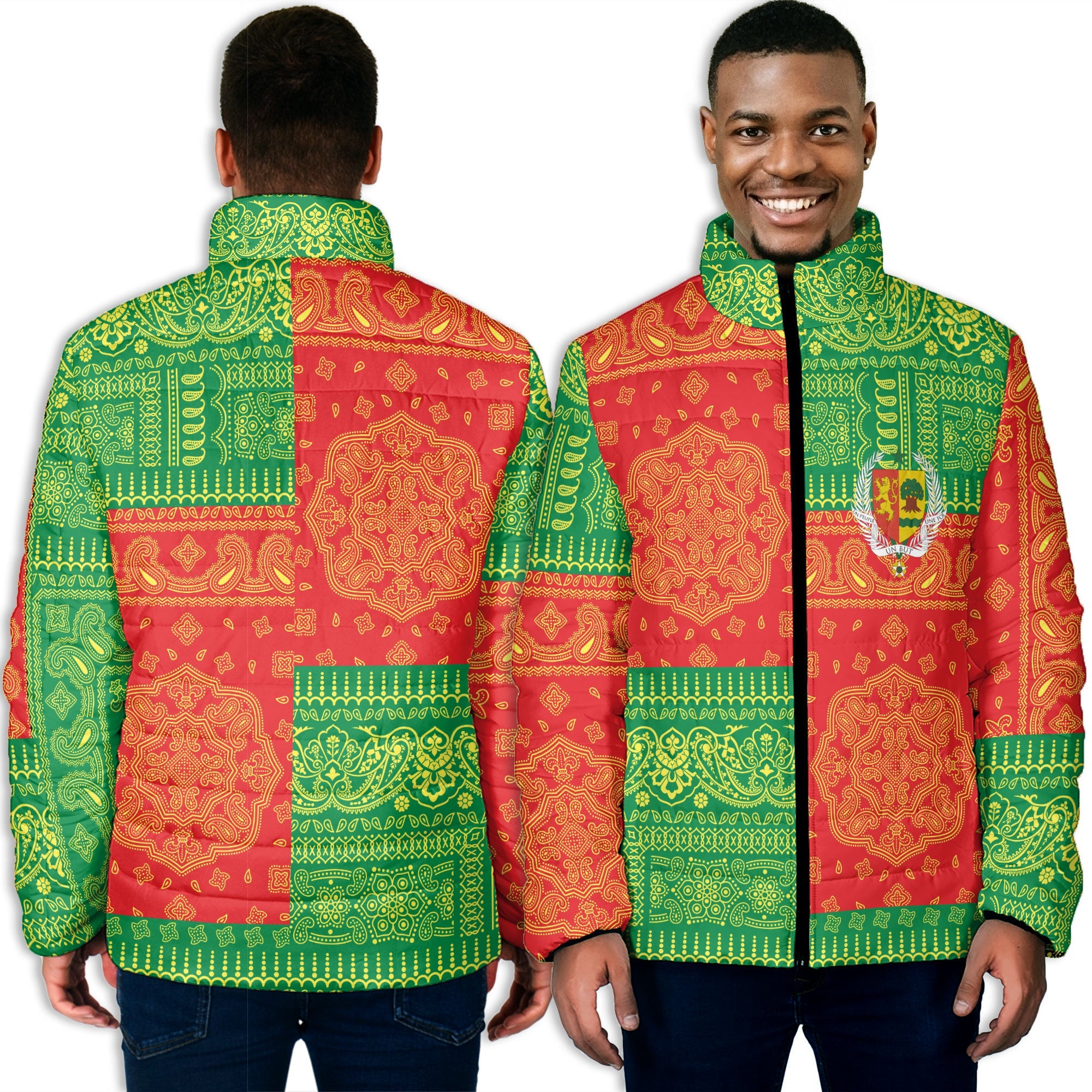 Senegal Men Padded Jacket Flag And Paisley Basic Style 3