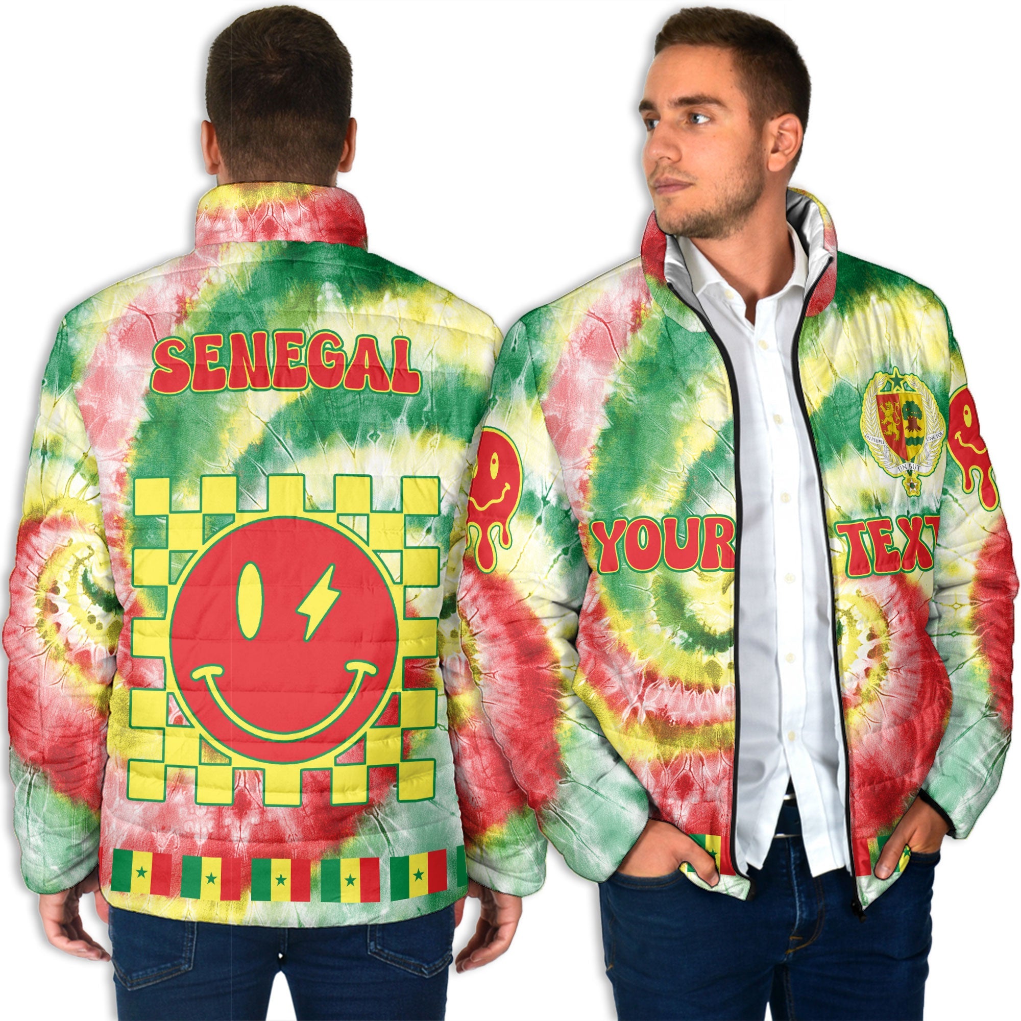 Senegal Men Padded Jacket Custom Tie Dye Style 4