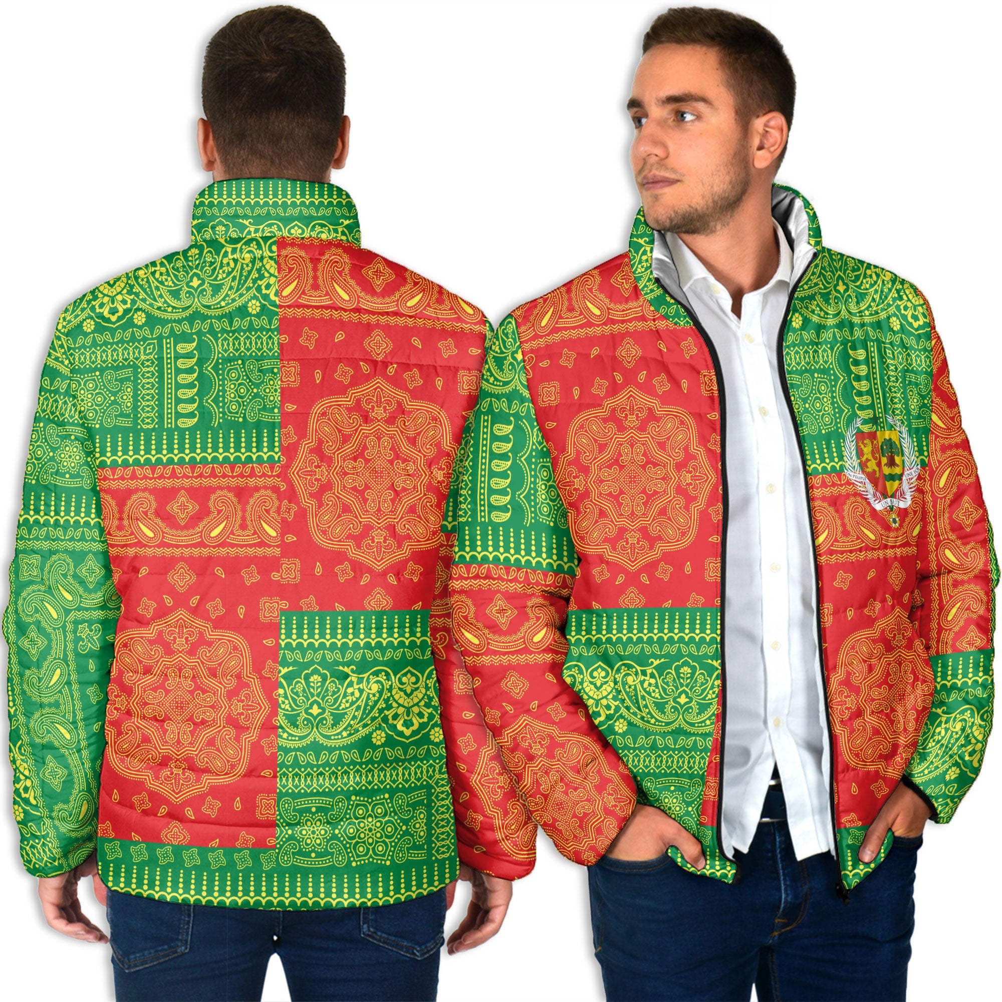 Senegal Men Padded Jacket Flag And Paisley Basic Style 4