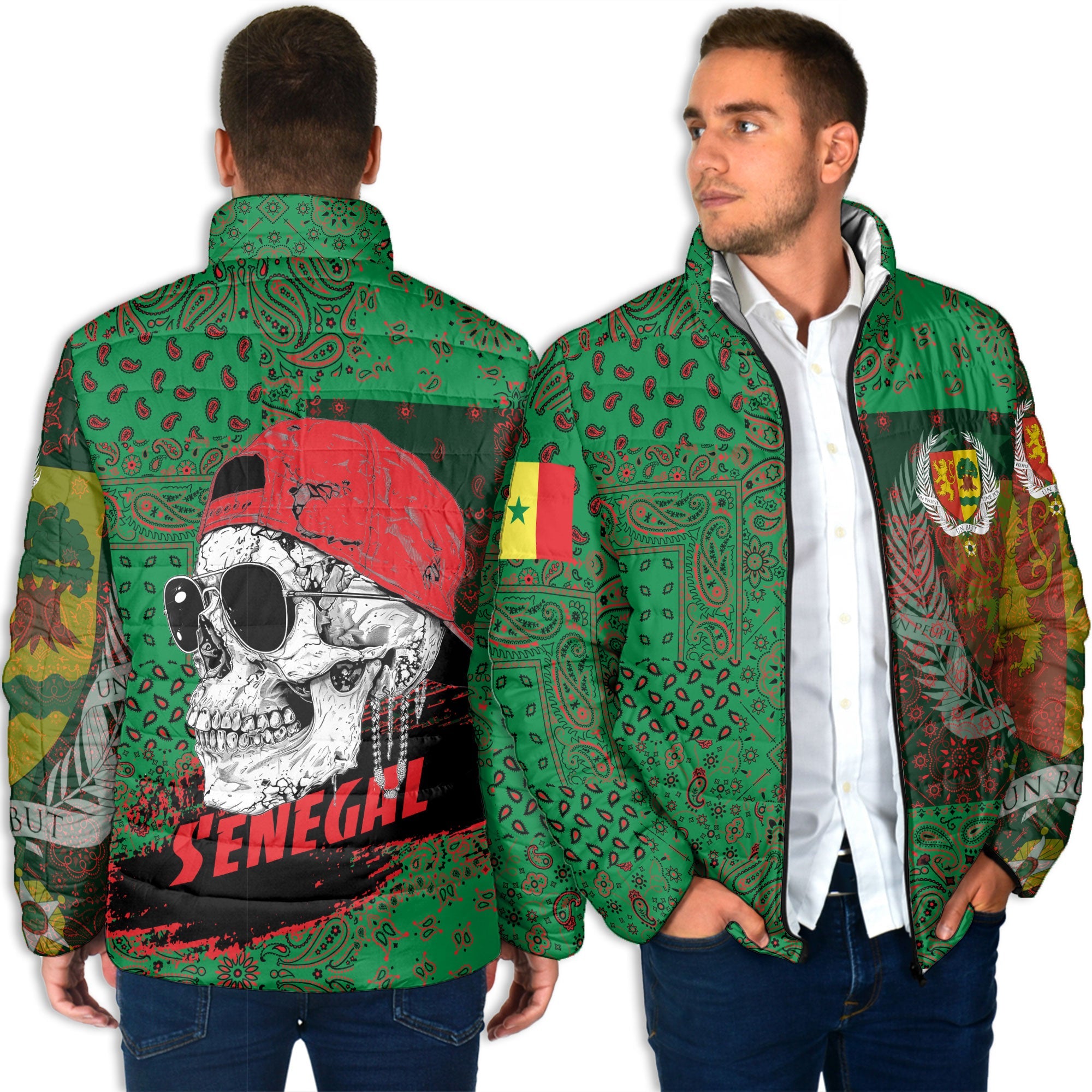 Senegal Men Padded Jacket Paisley Flag And Skull Style 4