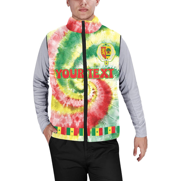 Senegal Men Padded Jacket Vest Custom Tie Dye Style 1