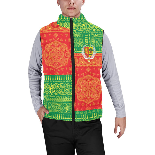 Senegal Men Padded Jacket Vest Flag And Paisley Basic Style 1