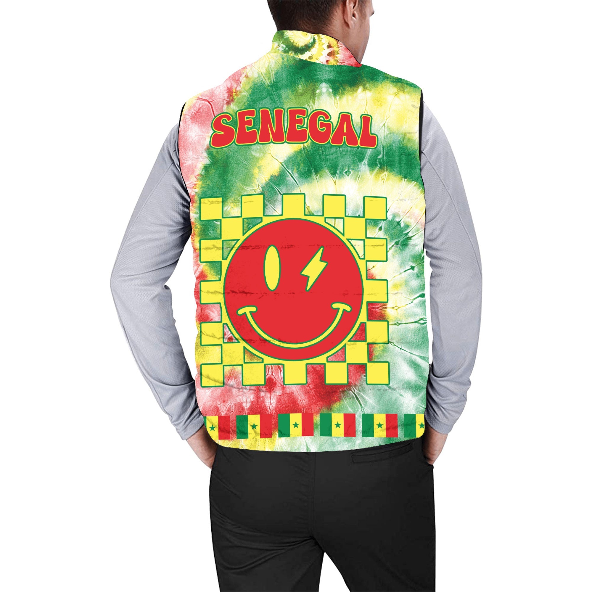 Senegal Men Padded Jacket Vest Custom Tie Dye Style 2