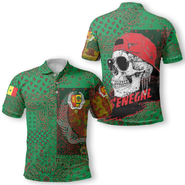 Senegal Polo Shirt Paisley Flag And Skull Style 1