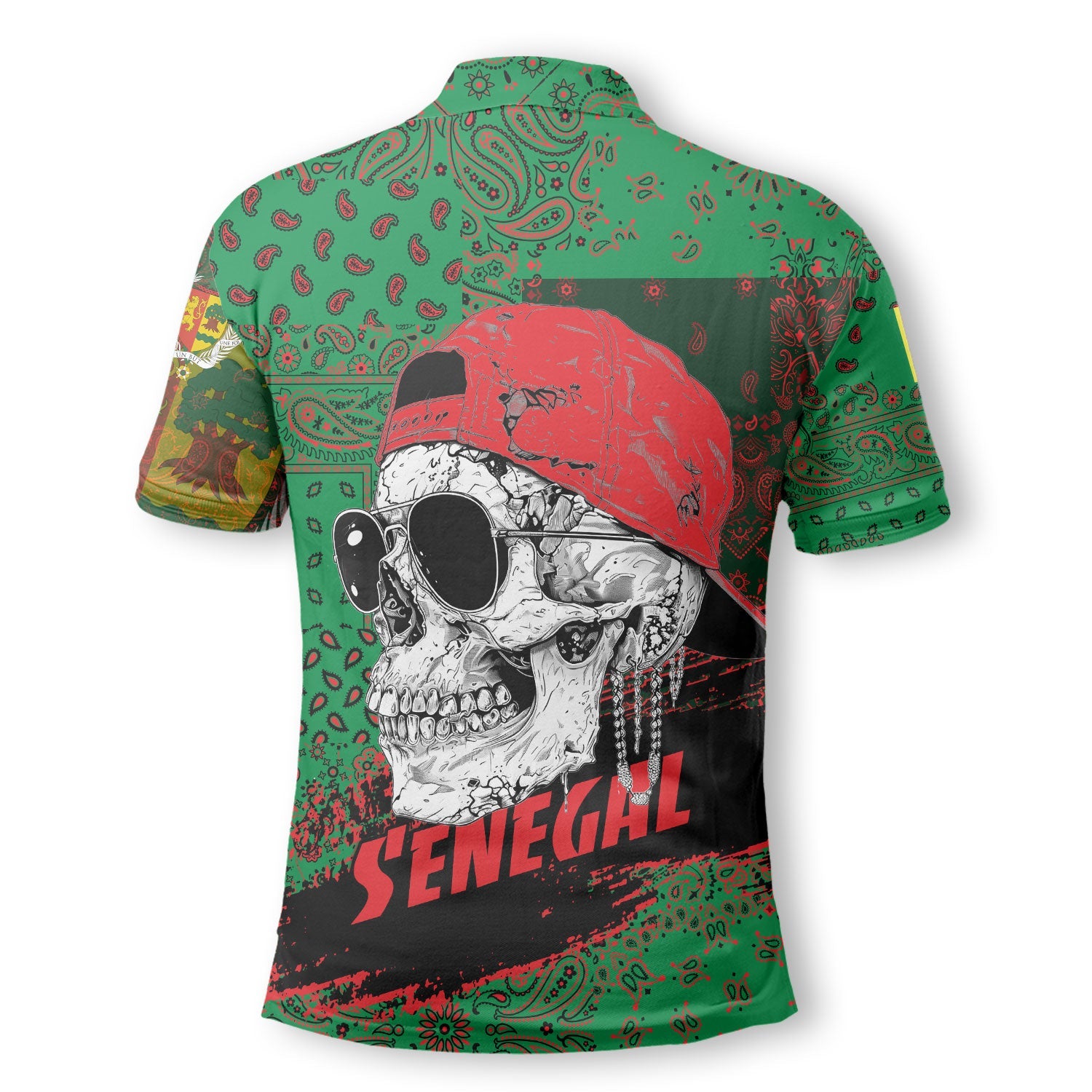 Senegal Polo Shirt Paisley Flag And Skull Style 3