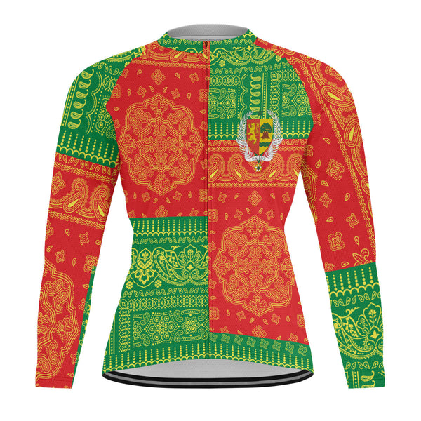 Senegal Raglan Men Cycling Jersey Long Sleeve Flag And Paisley Basic Style 1