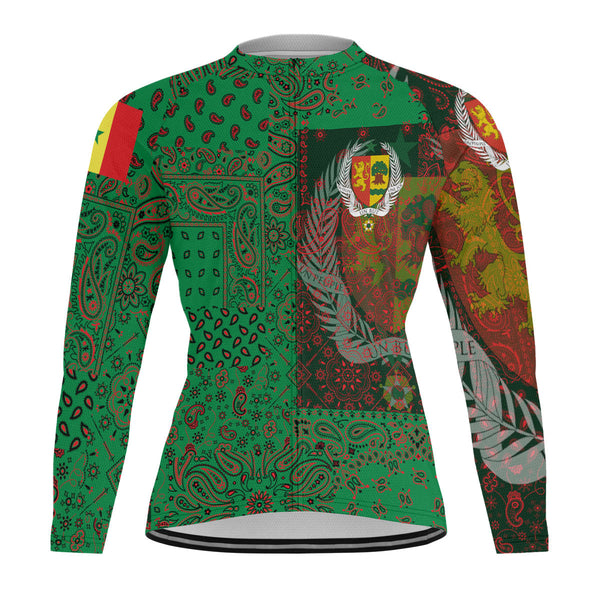 Senegal Raglan Men Cycling Jersey Long Sleeve Paisley Flag And Skull Style 1