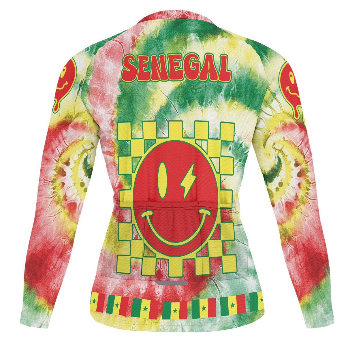 Senegal Raglan Men Cycling Jersey Long Sleeve Custom Tie Dye Style 1