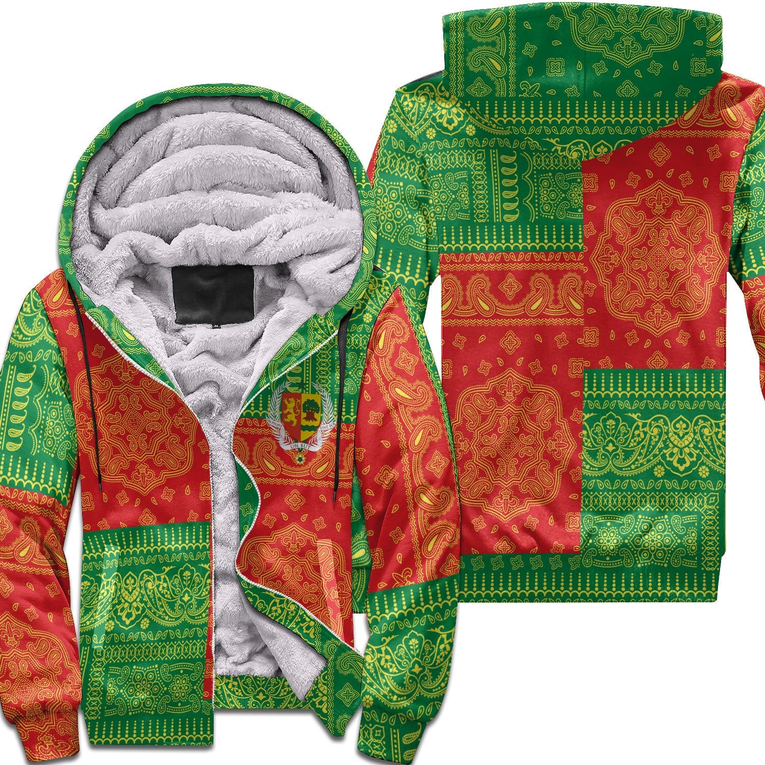 Senegal Sherpa Hoodie Flag And Paisley Basic Style 1