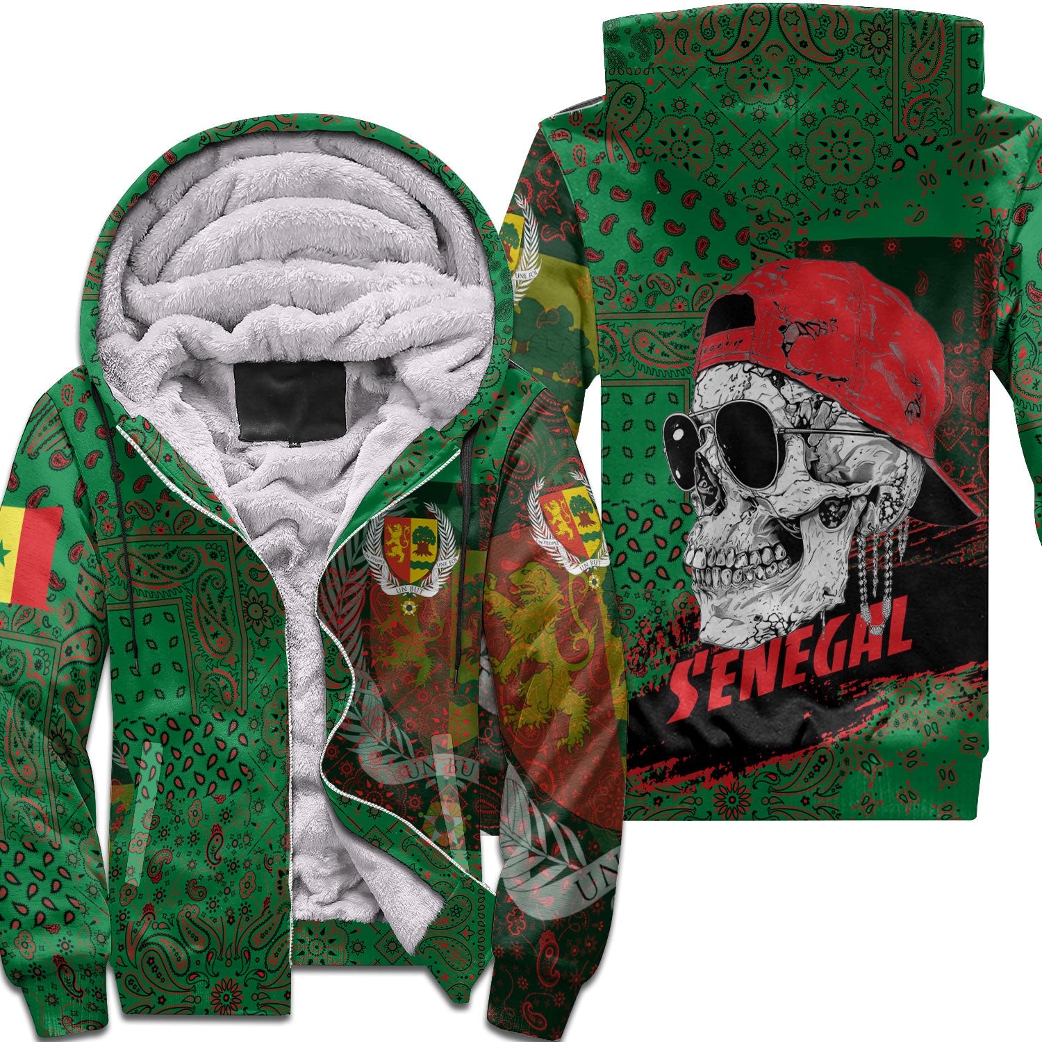 Senegal Sherpa Hoodie Paisley Flag And Skull Style 1