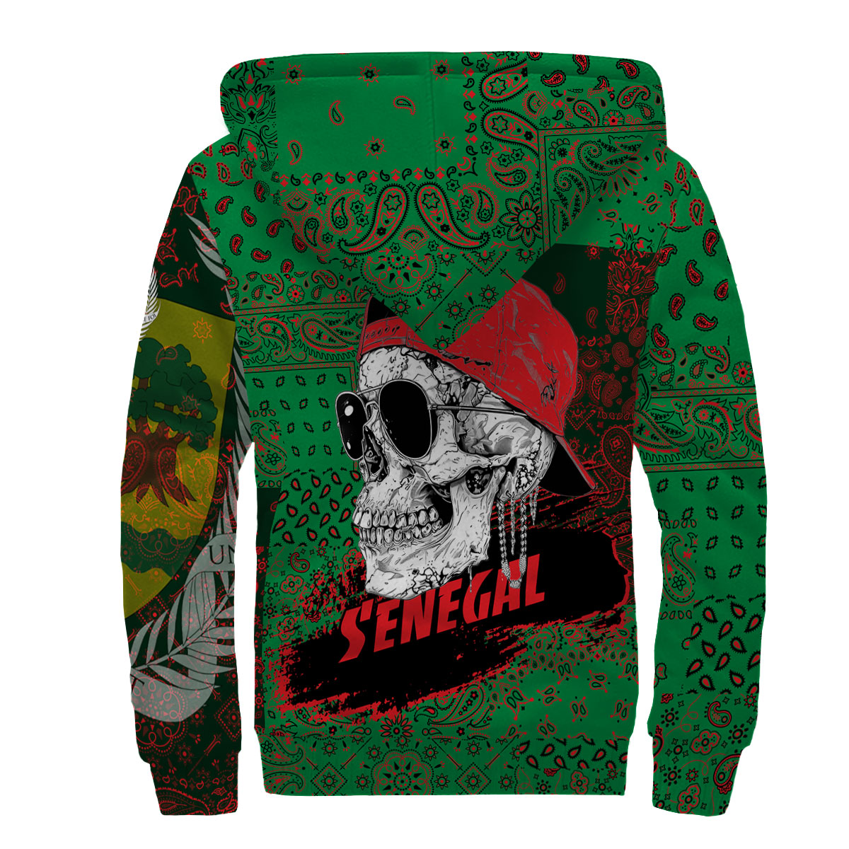 Senegal Sherpa Hoodie Paisley Flag And Skull Style 2