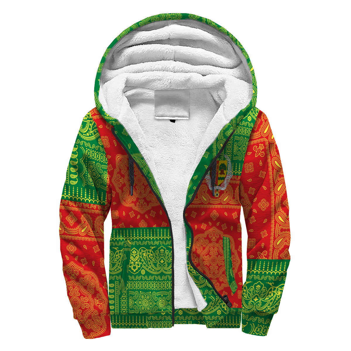 Senegal Sherpa Hoodie Flag And Paisley Basic Style 3